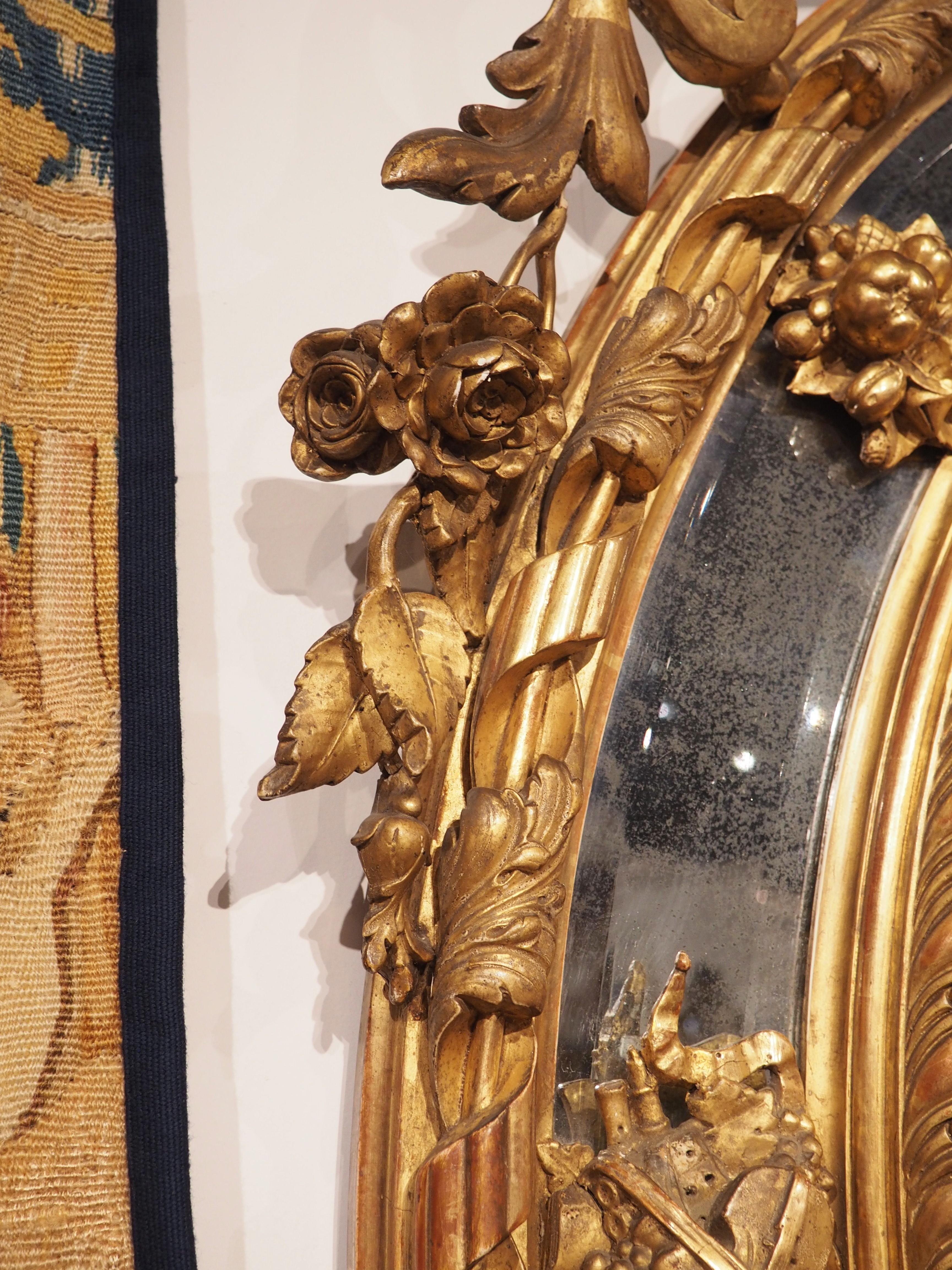 Antique French Napoleon III Giltwood Mirror with Musical Trophy Decor, C. 1860 In Good Condition In Dallas, TX
