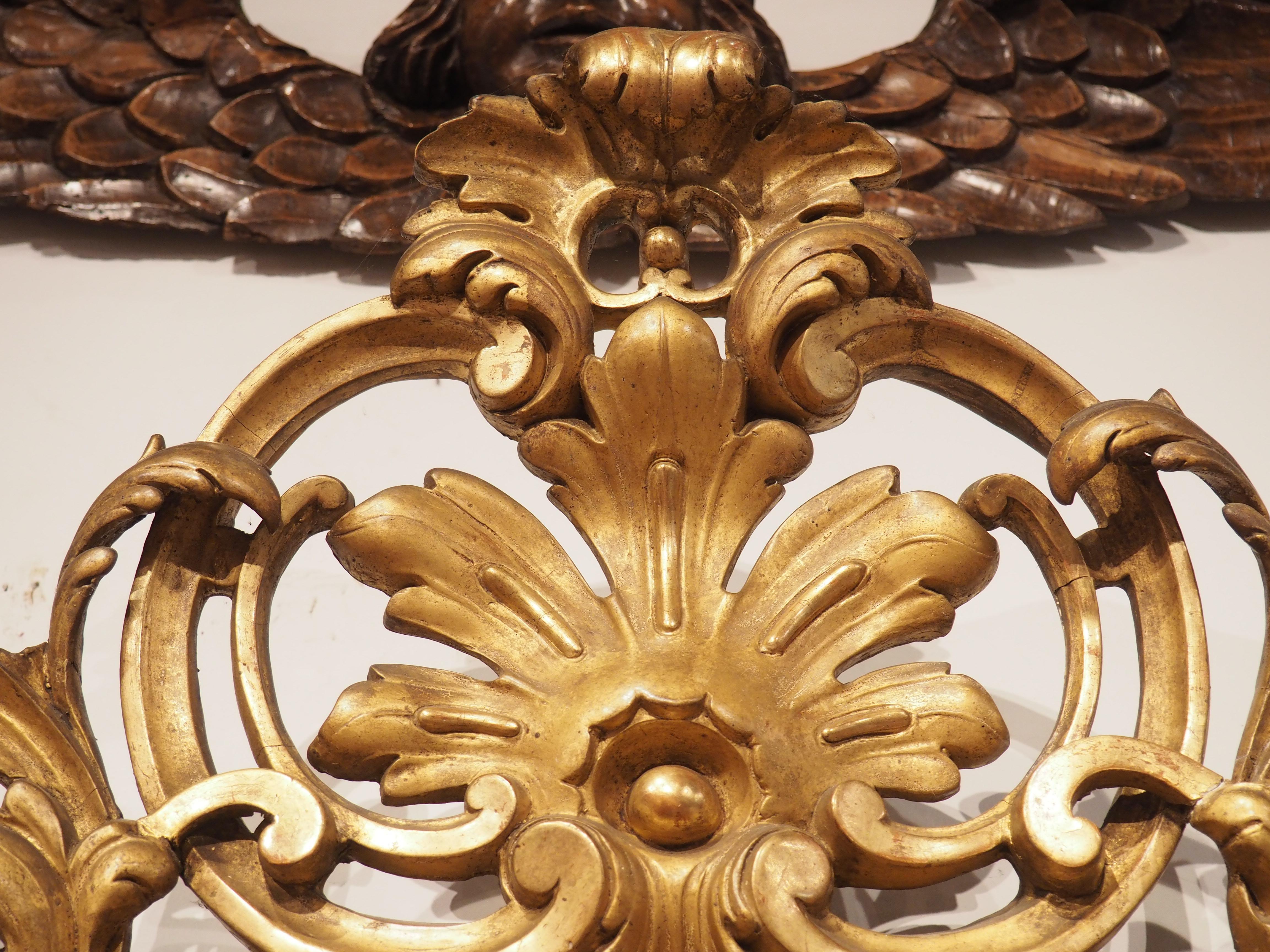 Mid-19th Century Antique French Napoleon III Giltwood Mirror with Musical Trophy Decor, C. 1860
