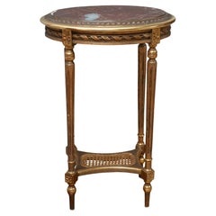 Table ancienne en bois doré Napoléon III avec plateau en marbre Breccia d'origine