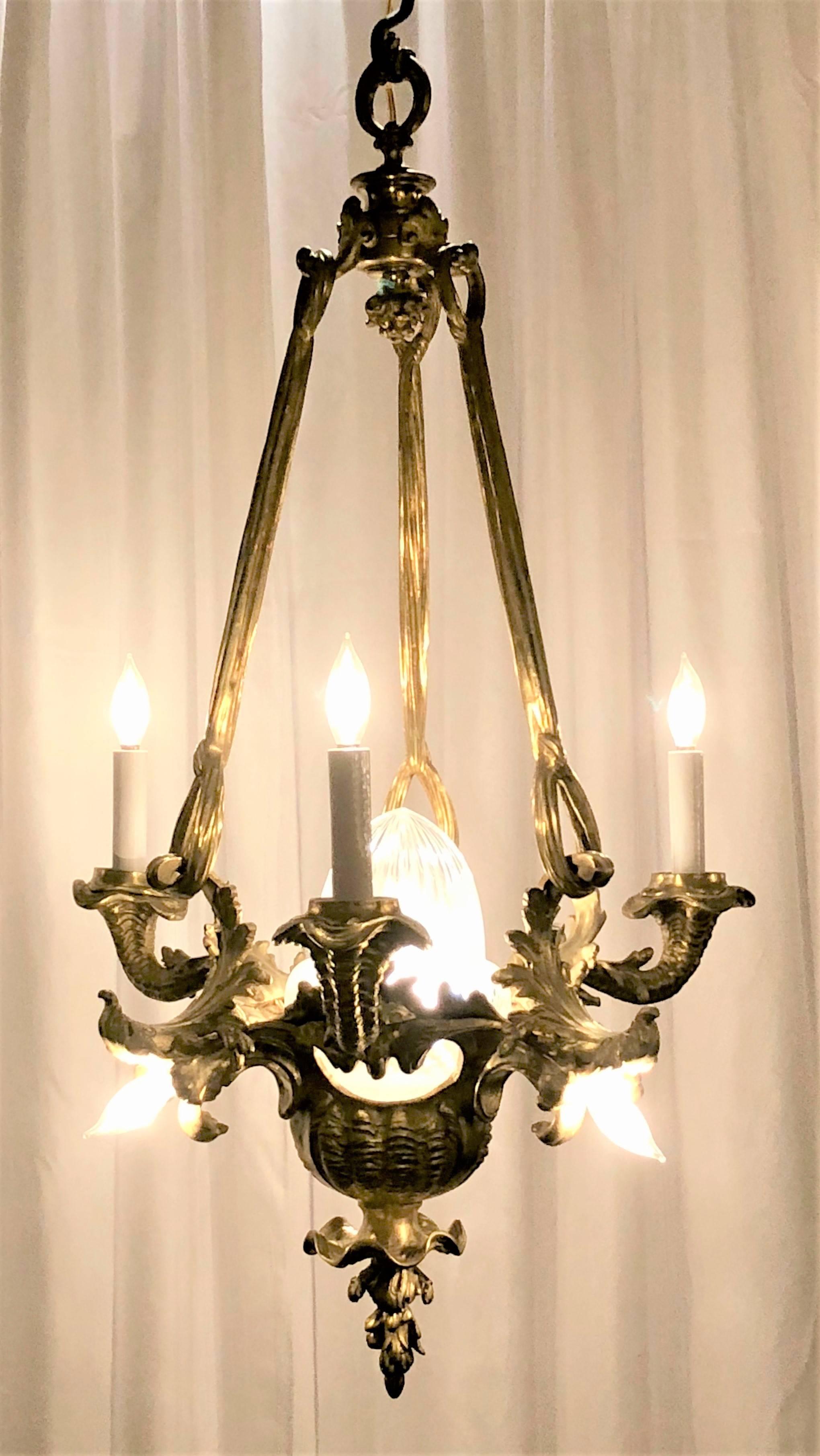 Antique French Napoleon III Gold Bronze and Crystal Chandelier, circa 1870-1880 In Good Condition In New Orleans, LA