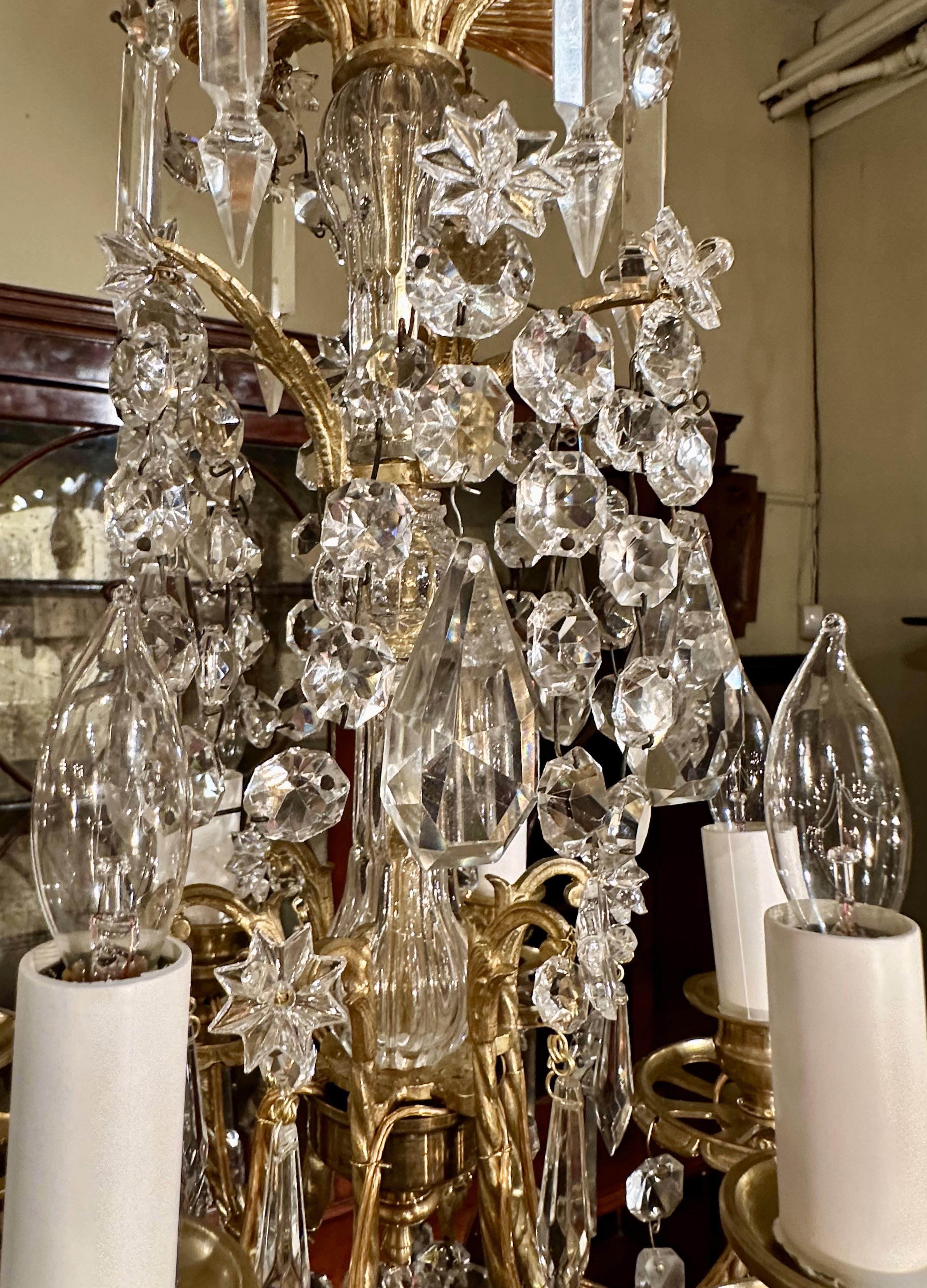 Antique French Napoleon III Gold Bronze & Cut Crystal Petite Chandelier Ca. 1885 In Good Condition For Sale In New Orleans, LA