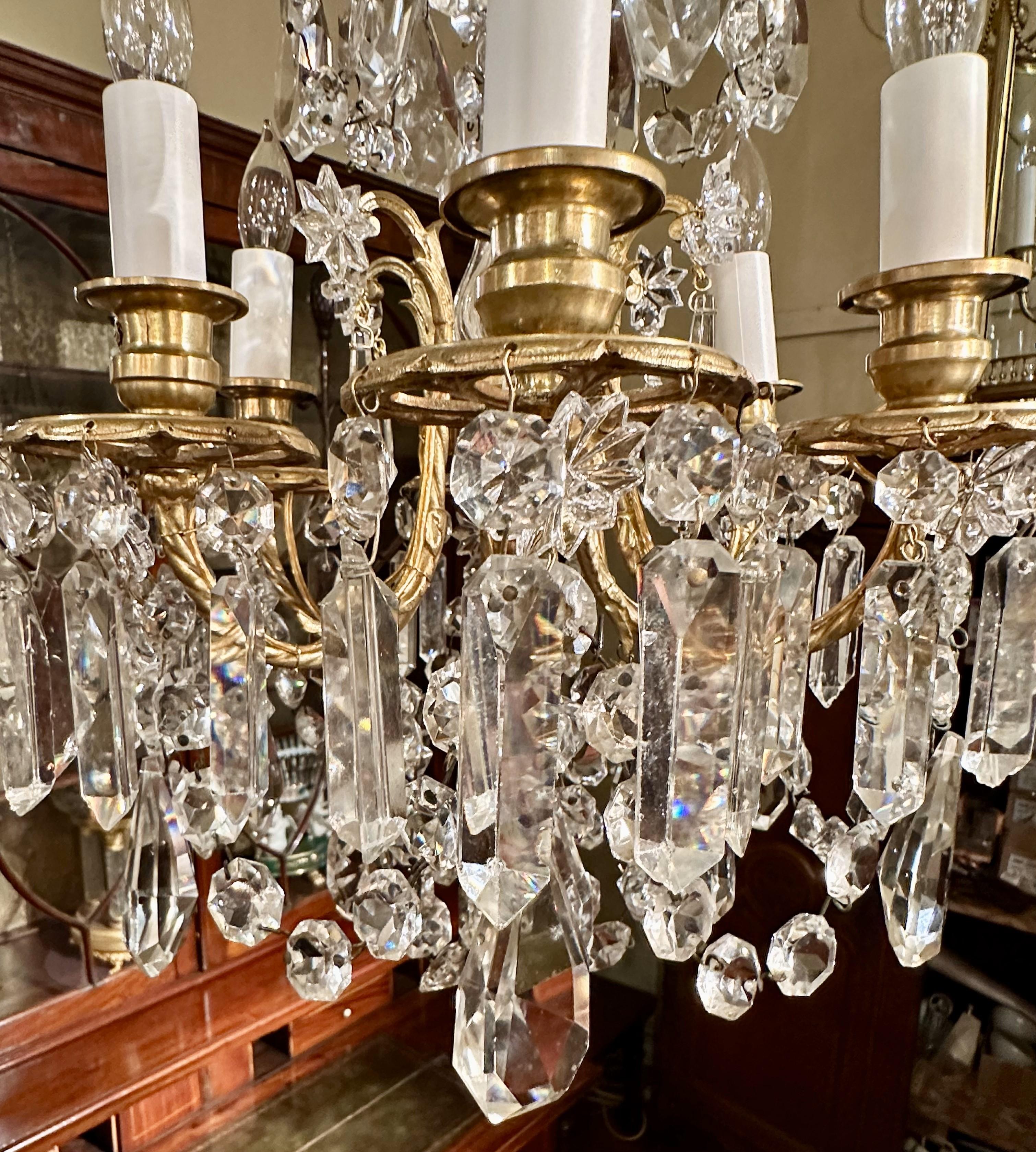 Antique French Napoleon III Gold Bronze & Cut Crystal Petite Chandelier Ca. 1885 For Sale 1