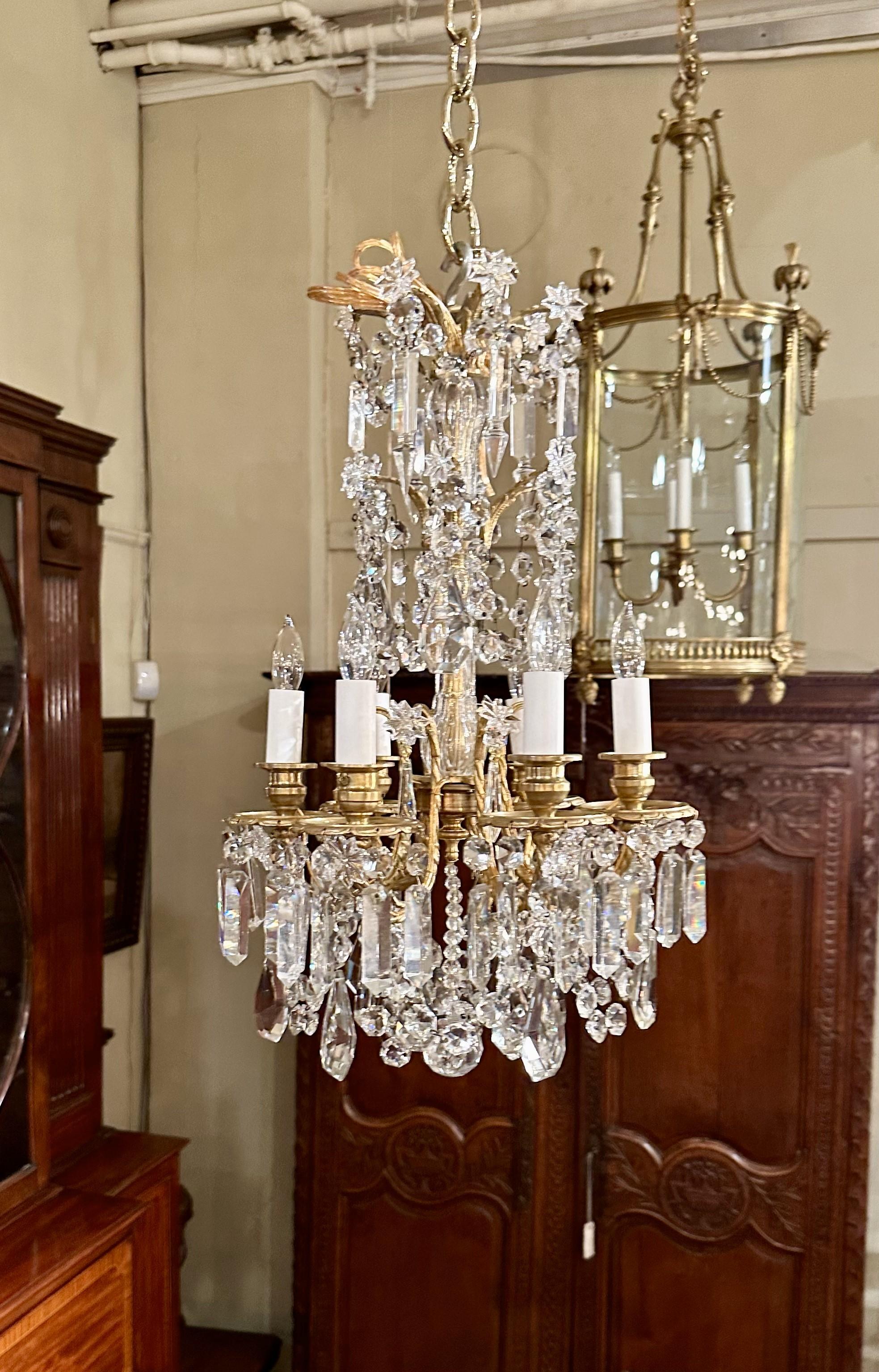 Antique French Napoleon III Gold Bronze & Cut Crystal Petite Chandelier Ca. 1885 For Sale 4