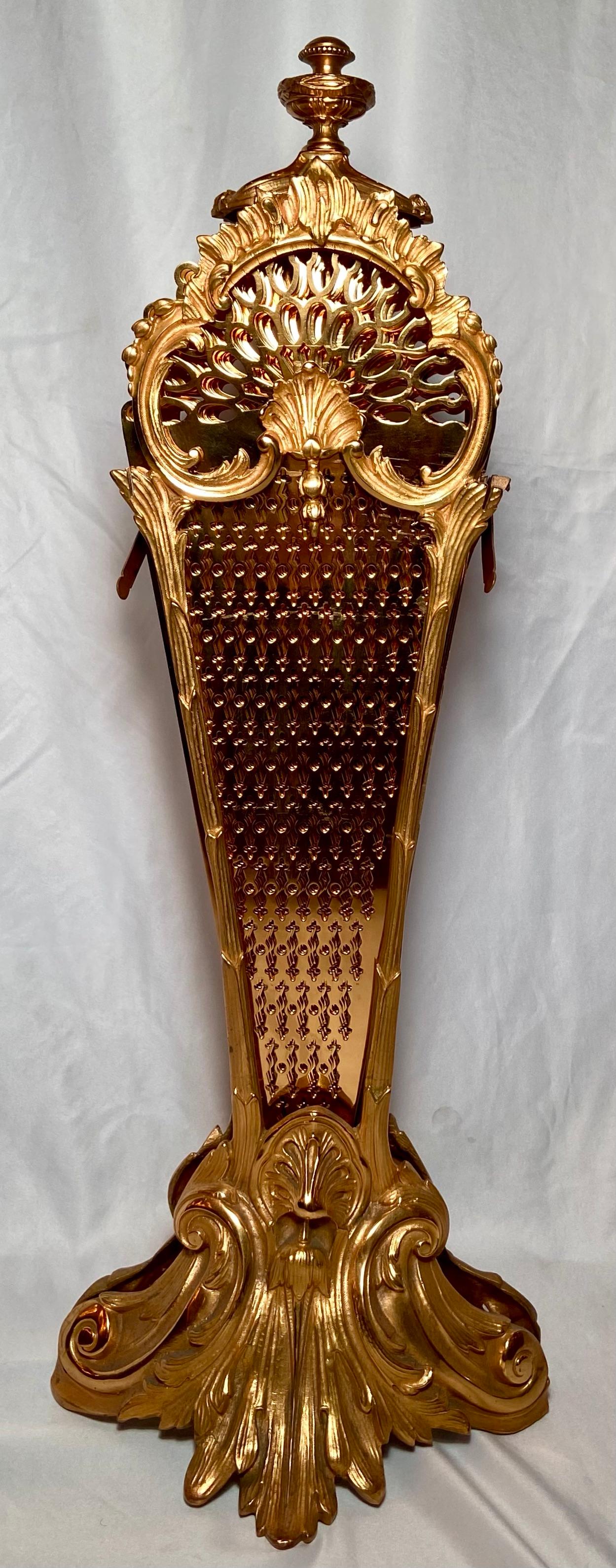 Antique French Napoleon III gold bronze folding fan fire screen, Circa 1890's.