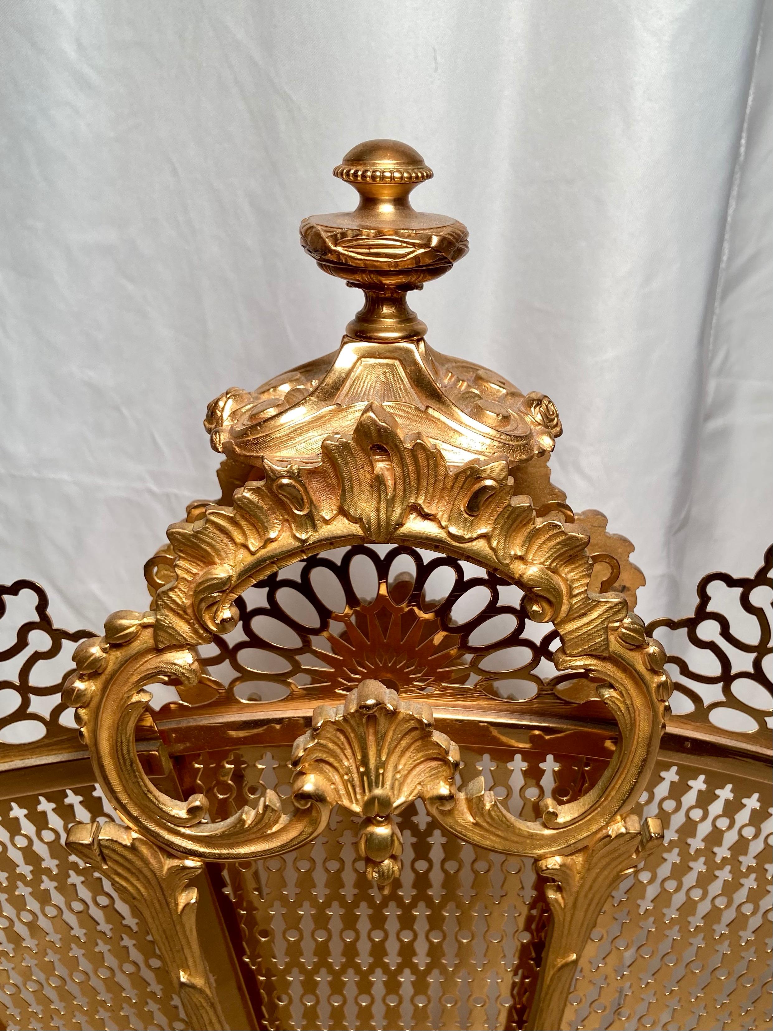 19th Century Antique French Napoleon III Gold Bronze Folding Fan Fire Screen, Circa 1890's