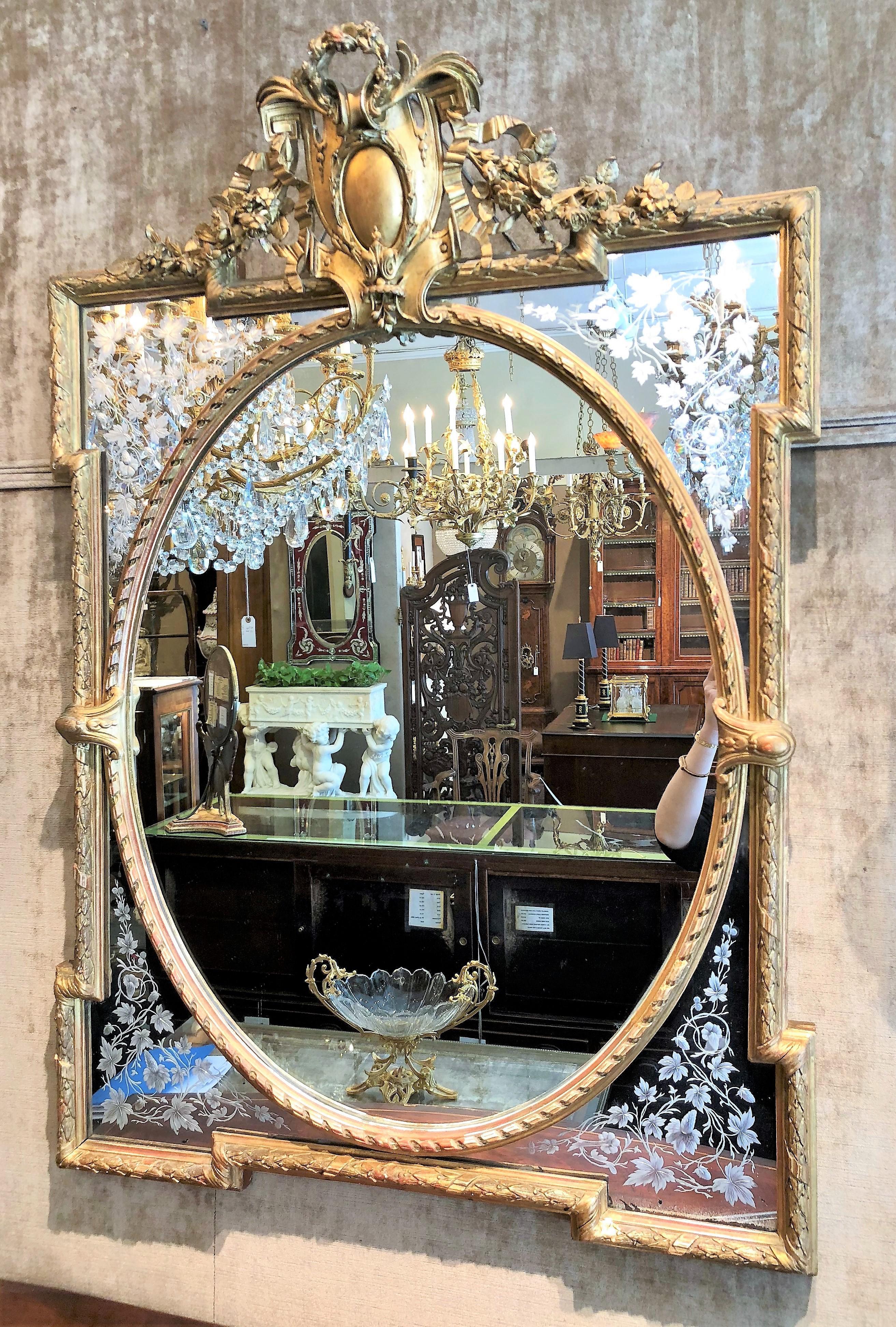 19th Century Antique French Napoleon III Gold Framed Mirror For Sale