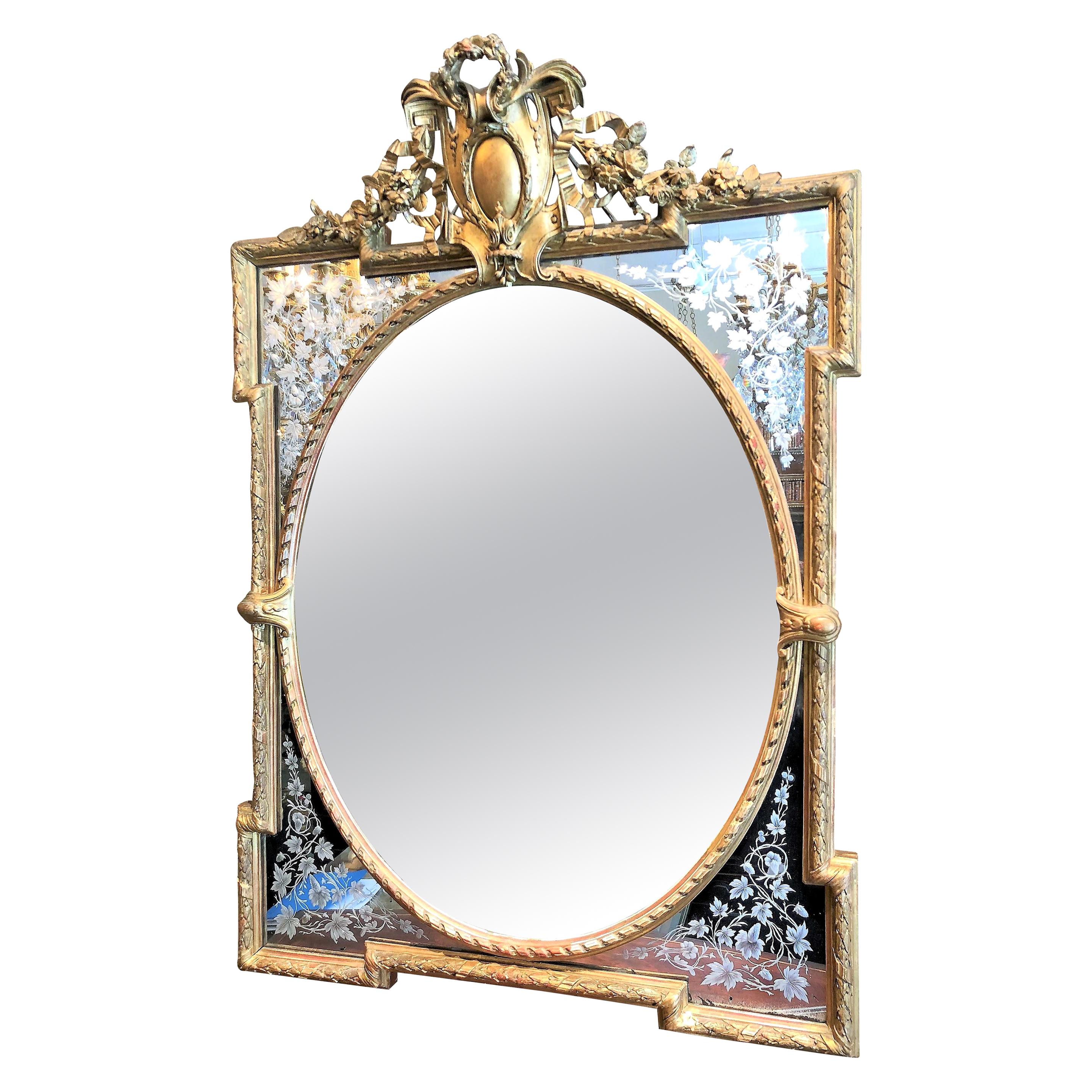 Antique French Napoleon III Gold Framed Mirror For Sale