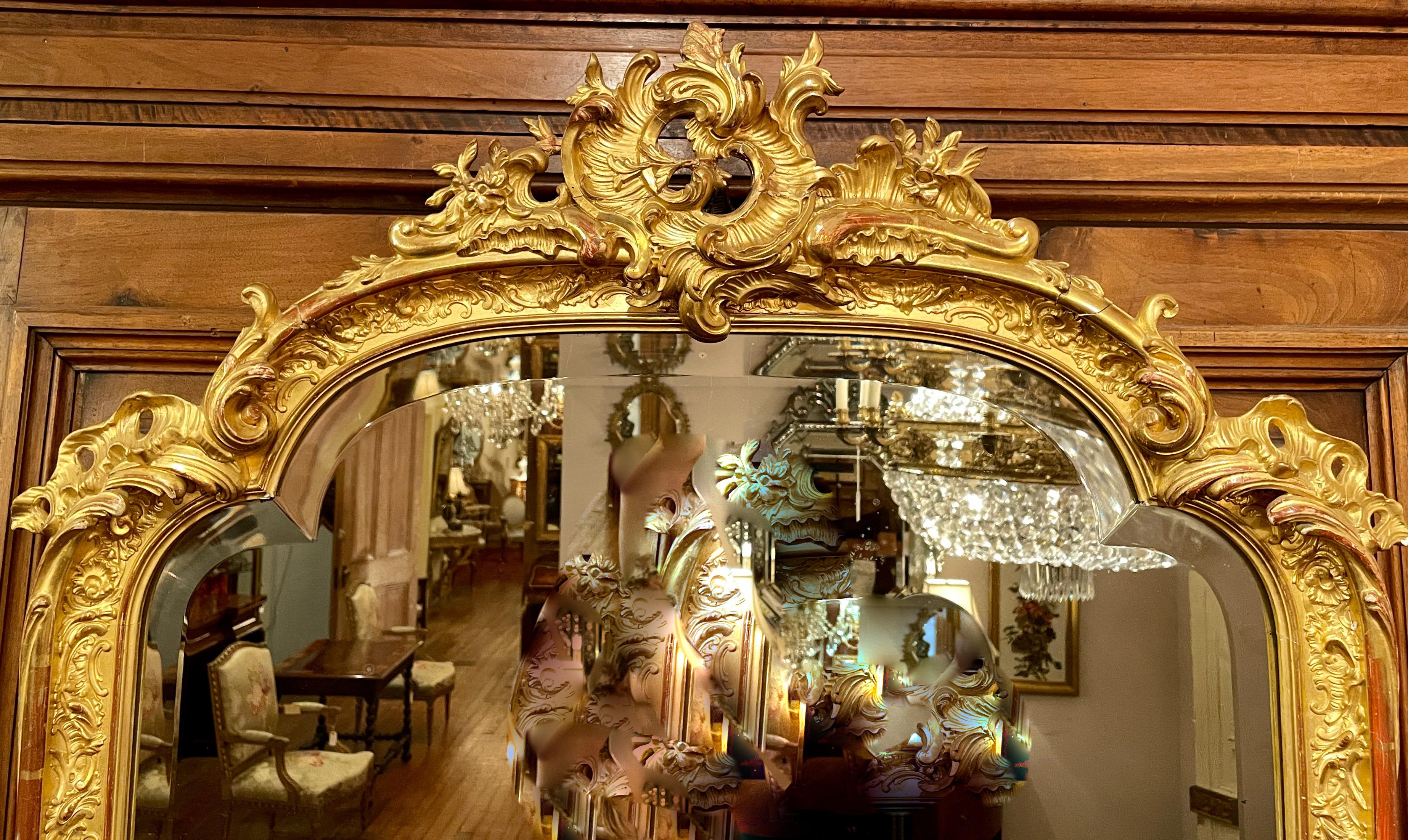 Antique French Napoleon III Gold Leaf mirror with beveling, Circa 1875-1885.