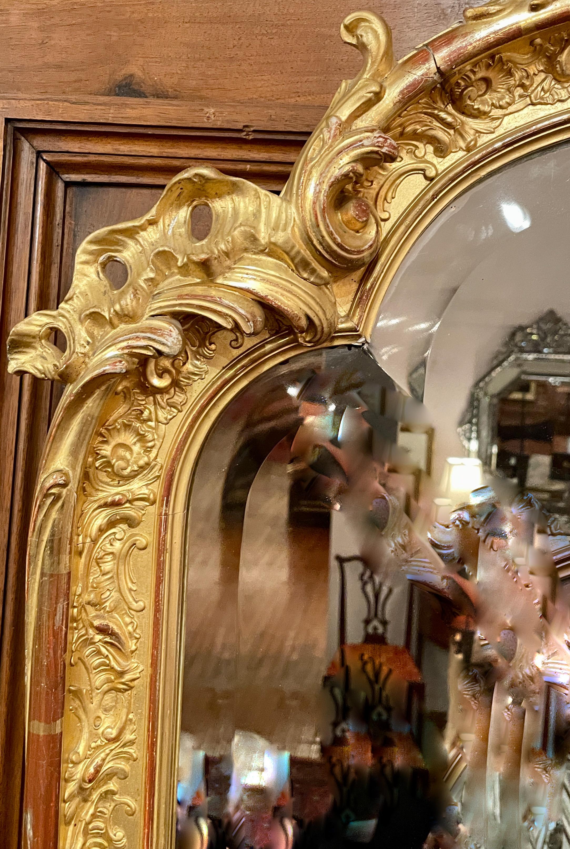 Antique French Napoleon III Gold Leaf Mirror with Beveling, Circa 1875-1885 In Good Condition For Sale In New Orleans, LA