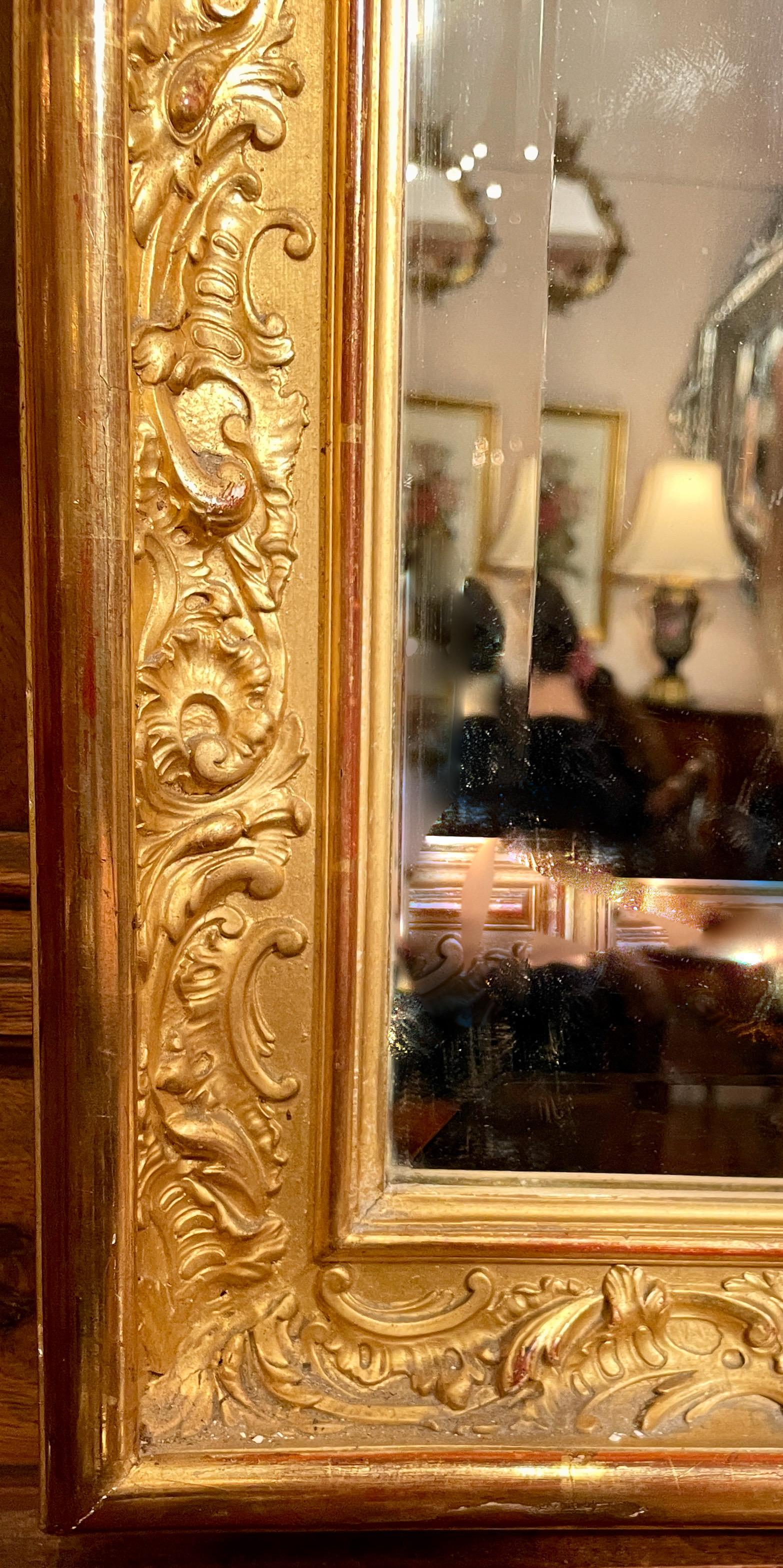 Antique French Napoleon III Gold Leaf Mirror with Beveling, Circa 1875-1885 For Sale 1