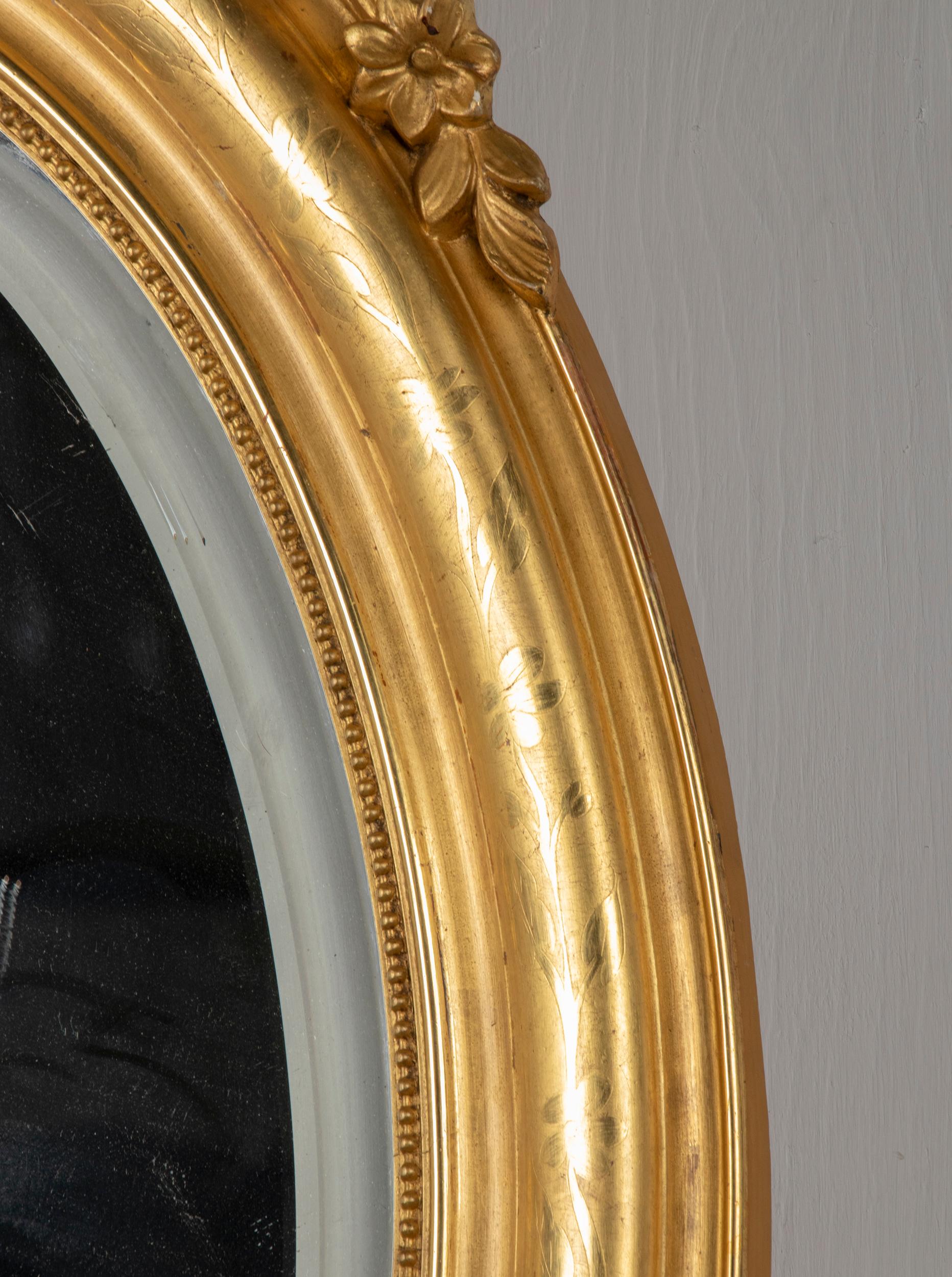 Antique French Napoleon III Gold Leaf Oval Mirror 5