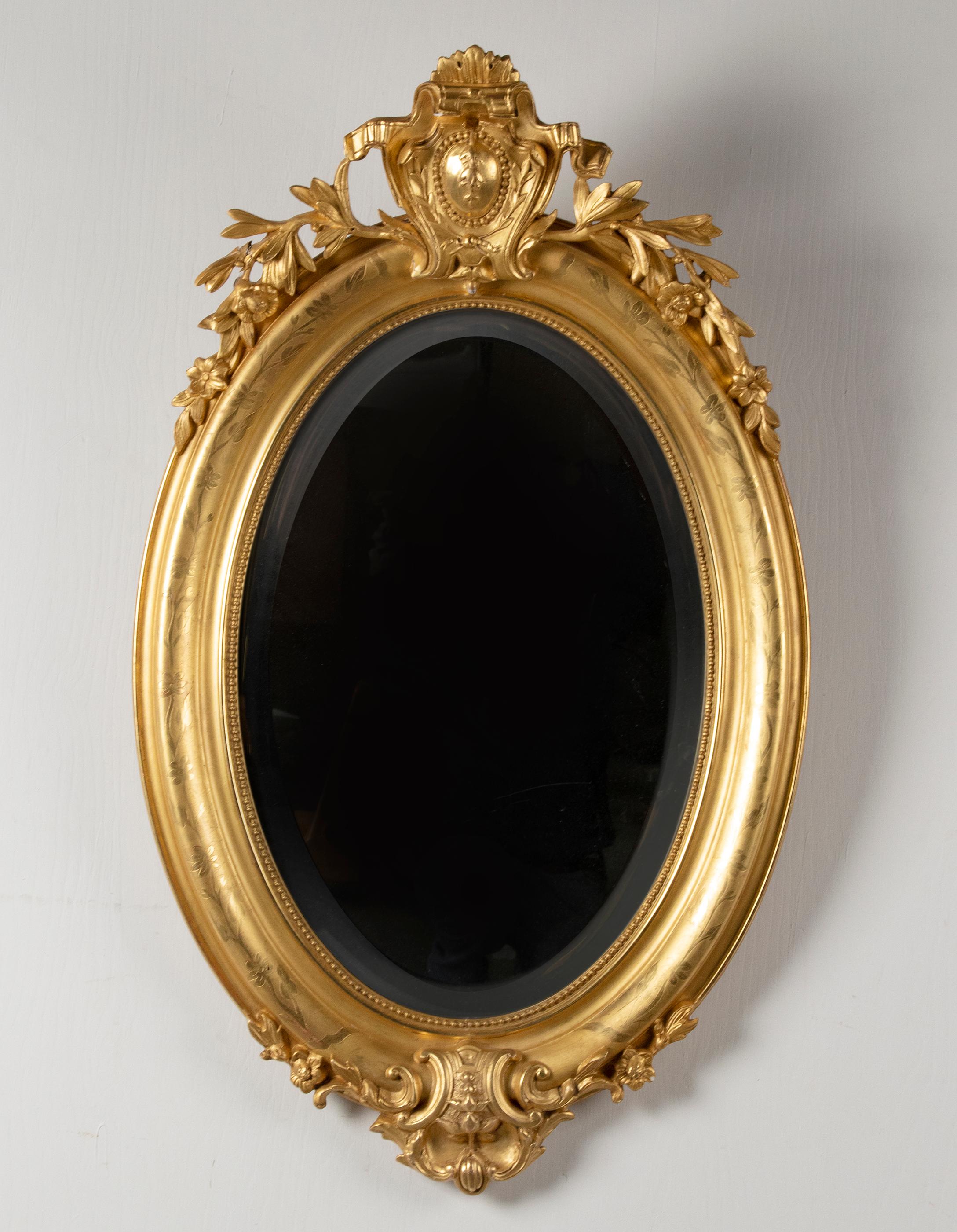Antique French Napoleon III Gold Leaf Oval Mirror 6