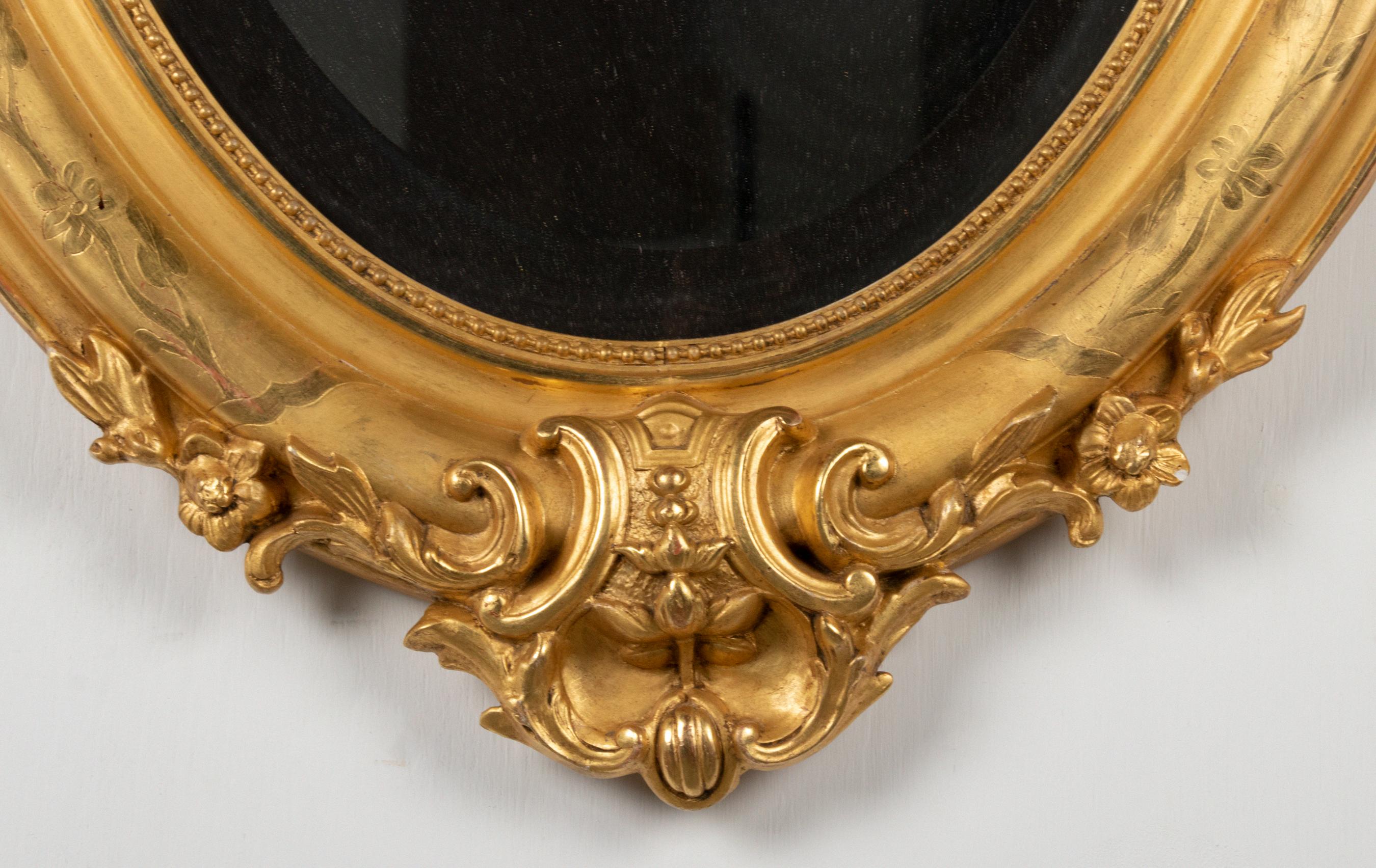Antique French Napoleon III Gold Leaf Oval Mirror 7
