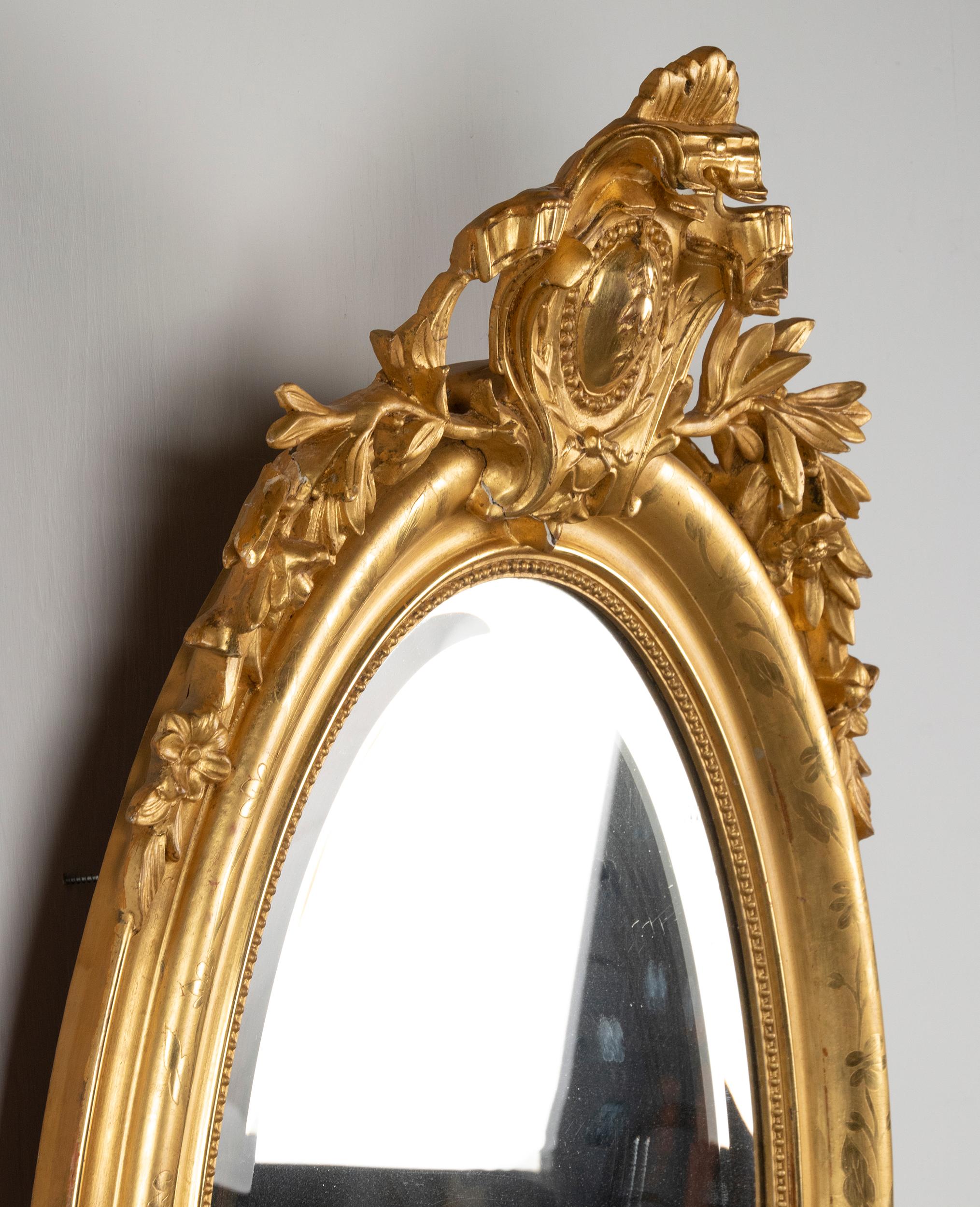 Antique French Napoleon III Gold Leaf Oval Mirror 8