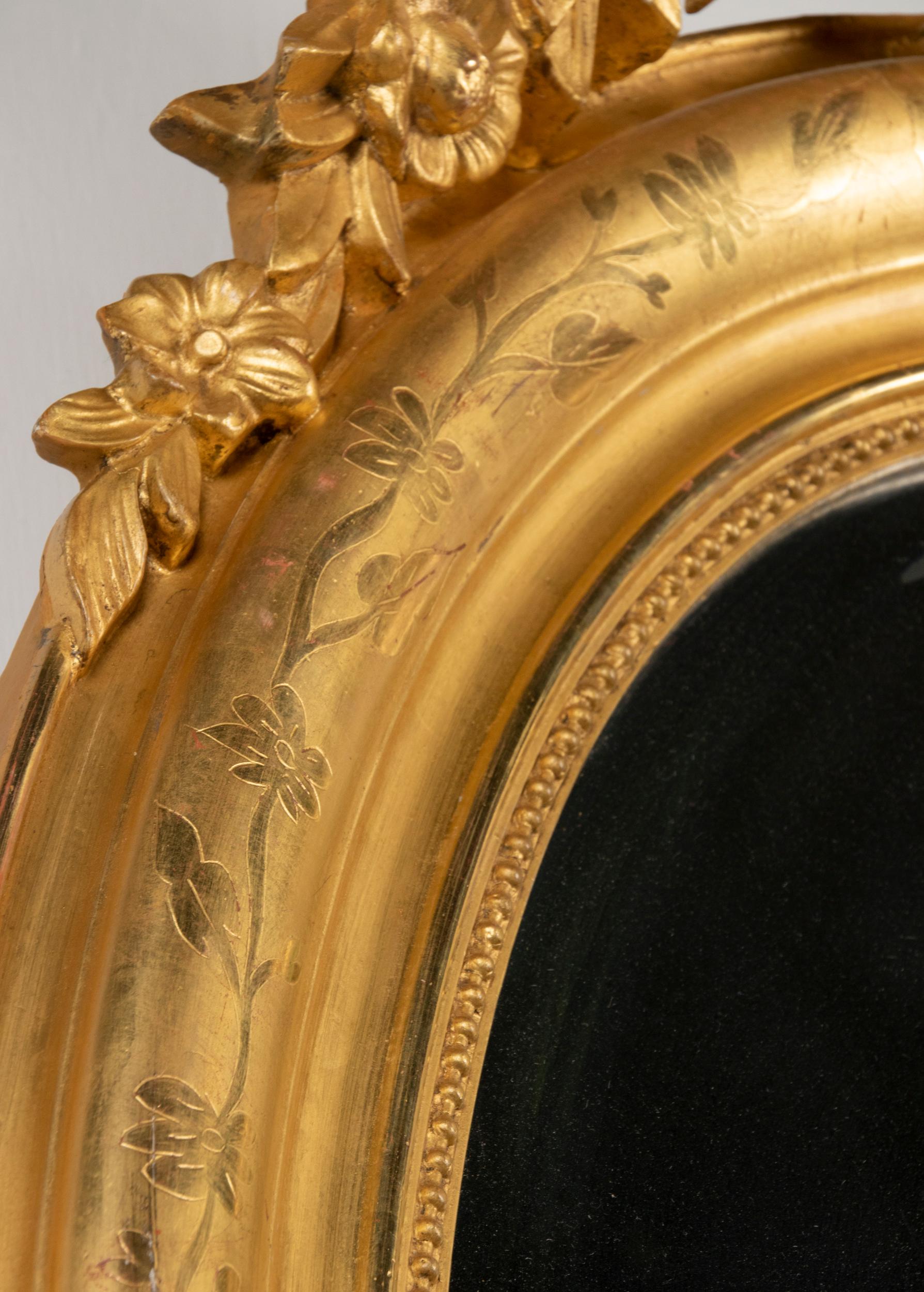 Antique French Napoleon III Gold Leaf Oval Mirror 13