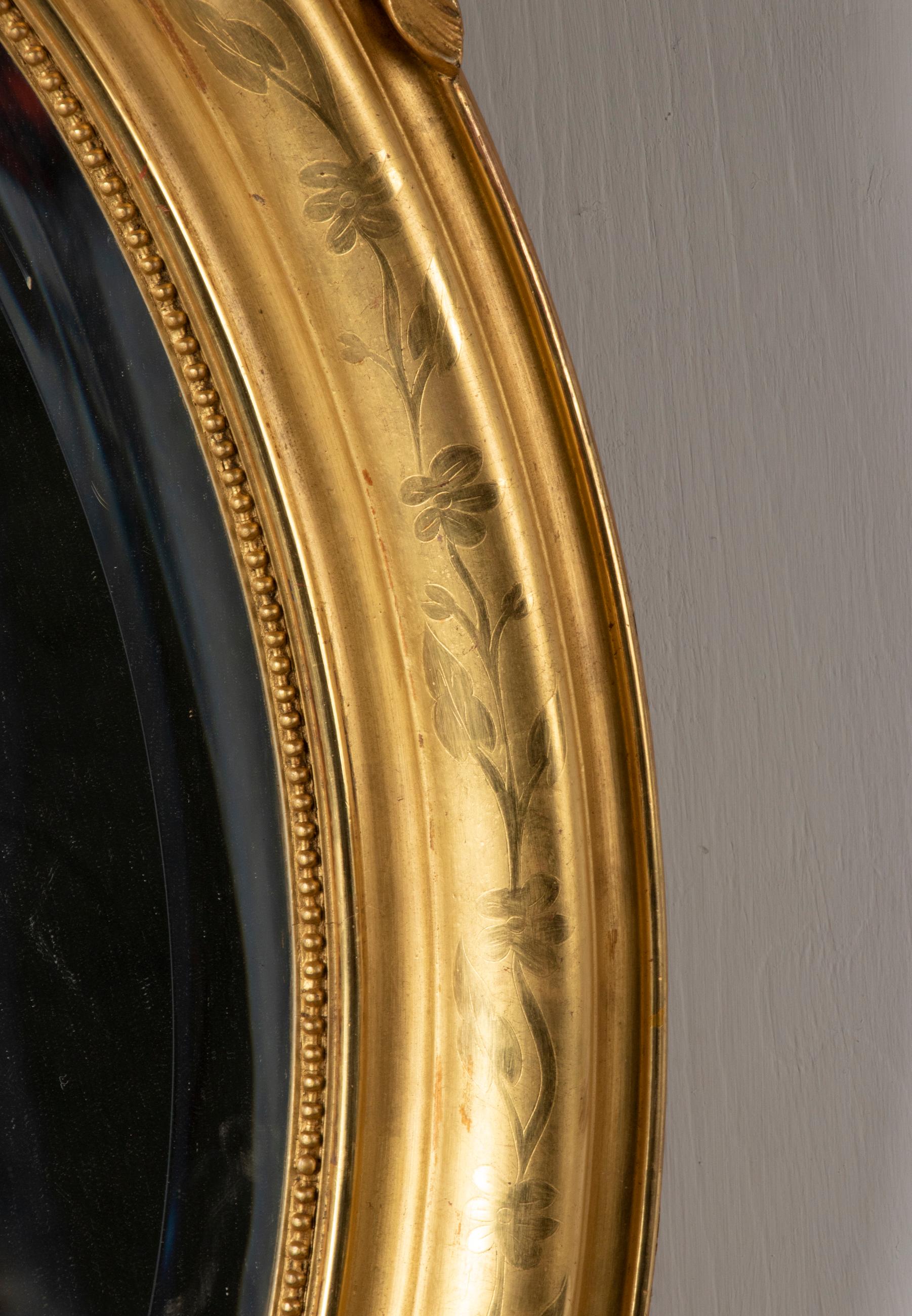 Antique French Napoleon III Gold Leaf Oval Mirror 14