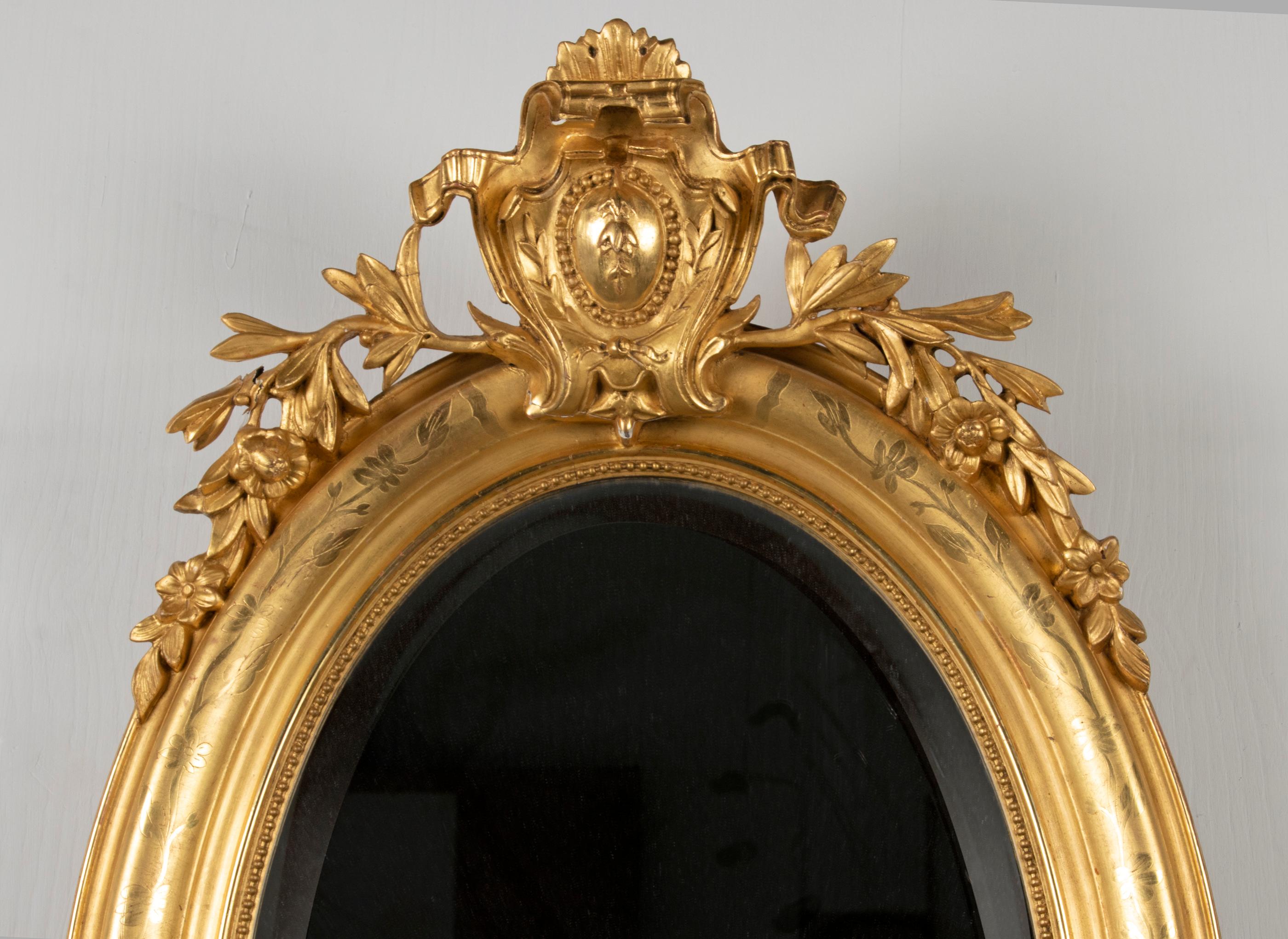 19th Century Antique French Napoleon III Gold Leaf Oval Mirror