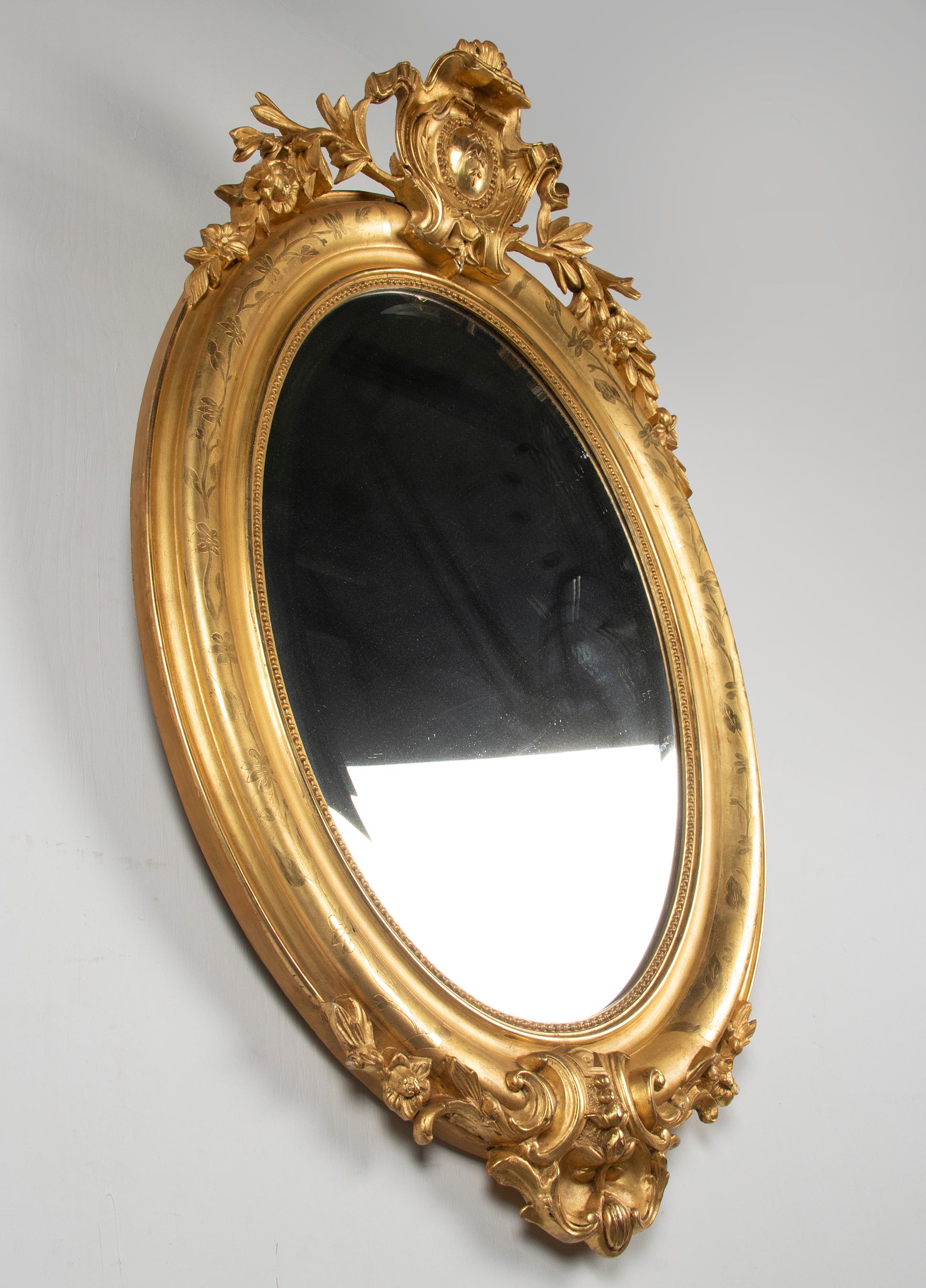 Antique French Napoleon III Gold Leaf Oval Mirror 1