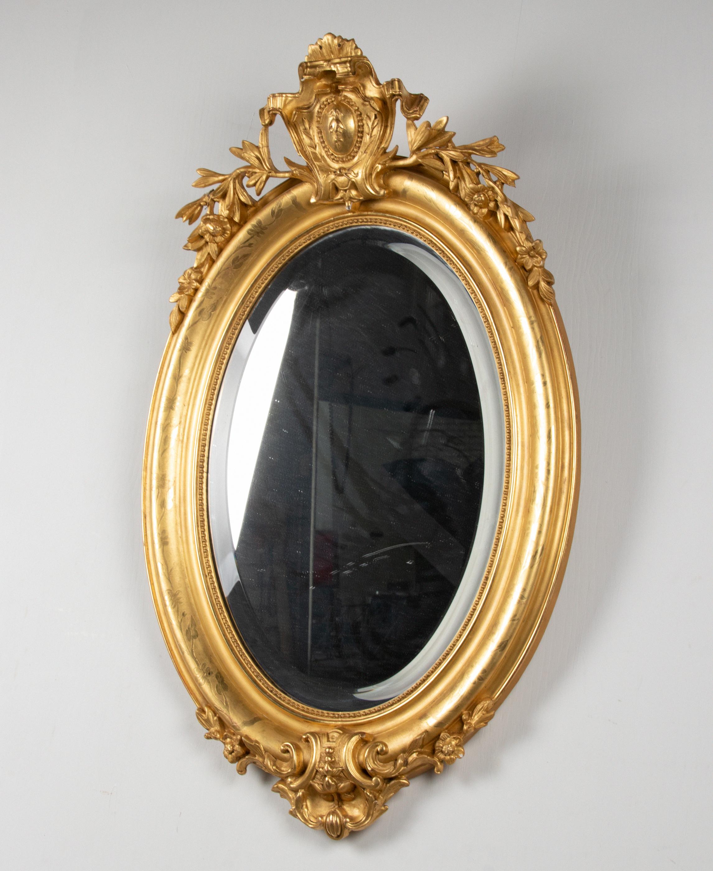 Antique French Napoleon III Gold Leaf Oval Mirror 3