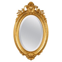 Antiker französischer Napoleon III Blattgold Oval-Spiegel