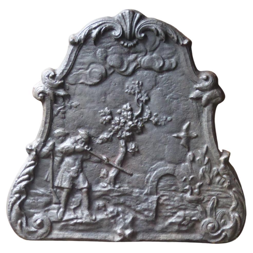 Ancienne plaque de cheminée / dosseret Napoléon III 'Hunter', 19ème siècle en vente
