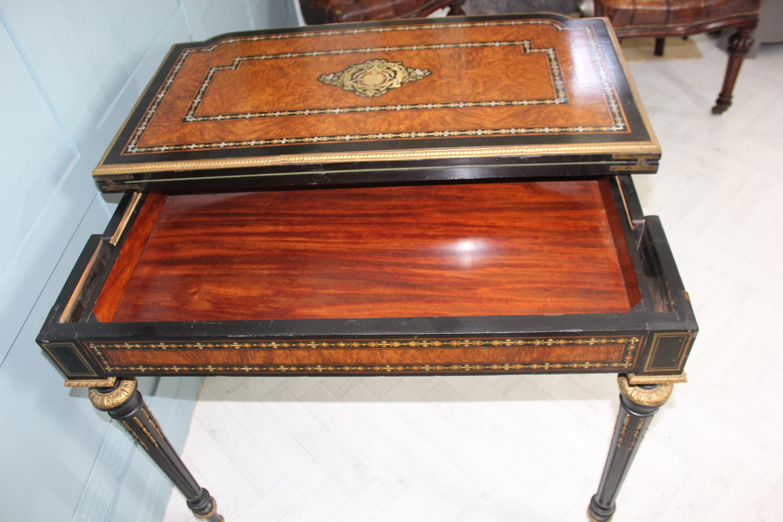Antique French Napoleon III Inlaid Card Table For Sale 1