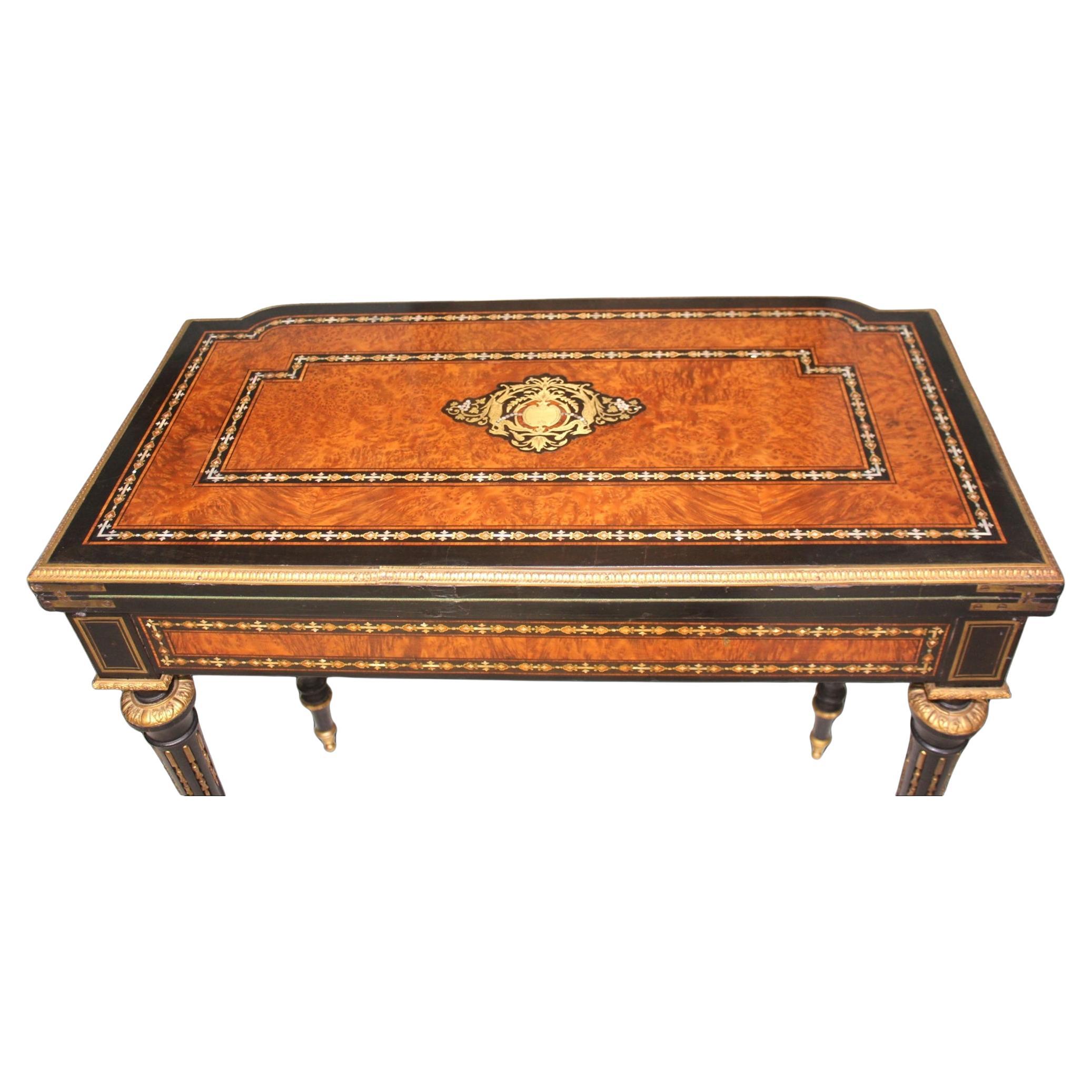 Antique French Napoleon III Inlaid Card Table