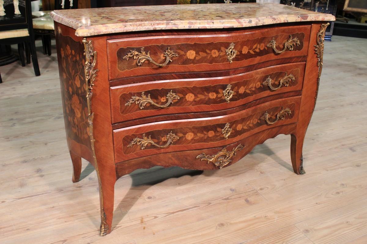 Rosewood Antique French Napoleon III Inlaid Chest of Drawers, 19th Century For Sale