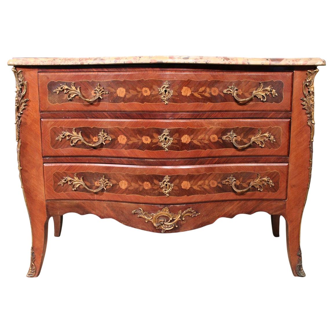 Antique French Napoleon III Inlaid Chest of Drawers, 19th Century For Sale