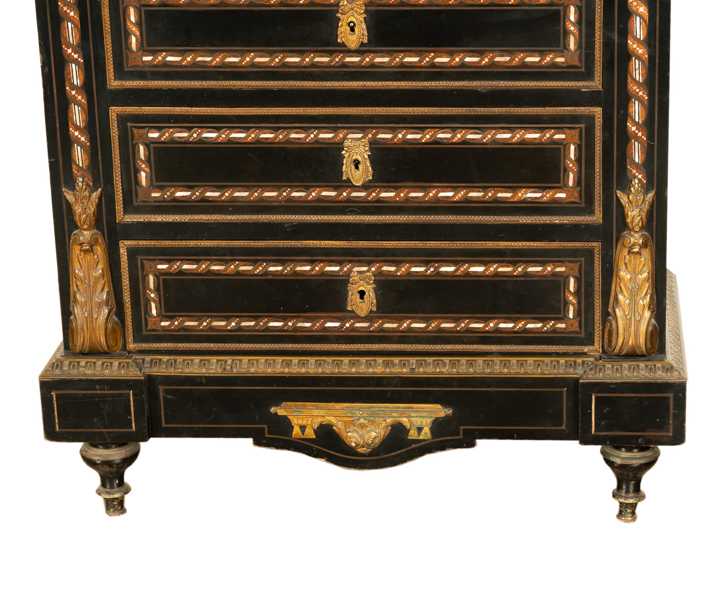 Antiquité française Napoléon III Marqueterie Orfèvrerie Bureau Secretaire Coffre 1860 en vente 12