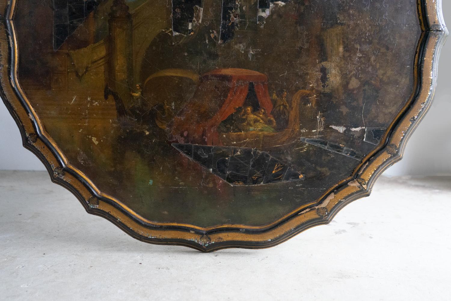 Antique French Napoleon III Lacquered Pedestal Table, Inlaid Hand Painted 19th C For Sale 2