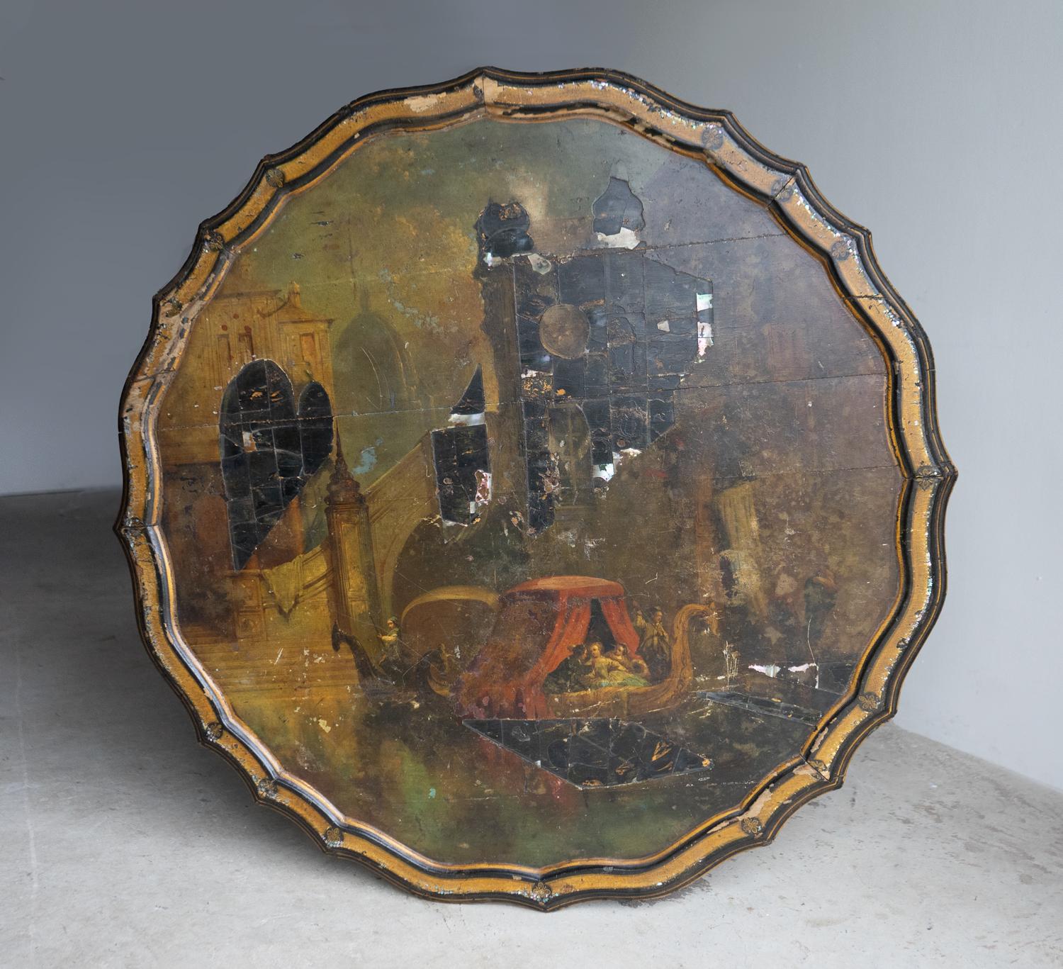 Antique French Napoleon III Lacquered Pedestal Table, Inlaid Hand Painted 19th C For Sale 3