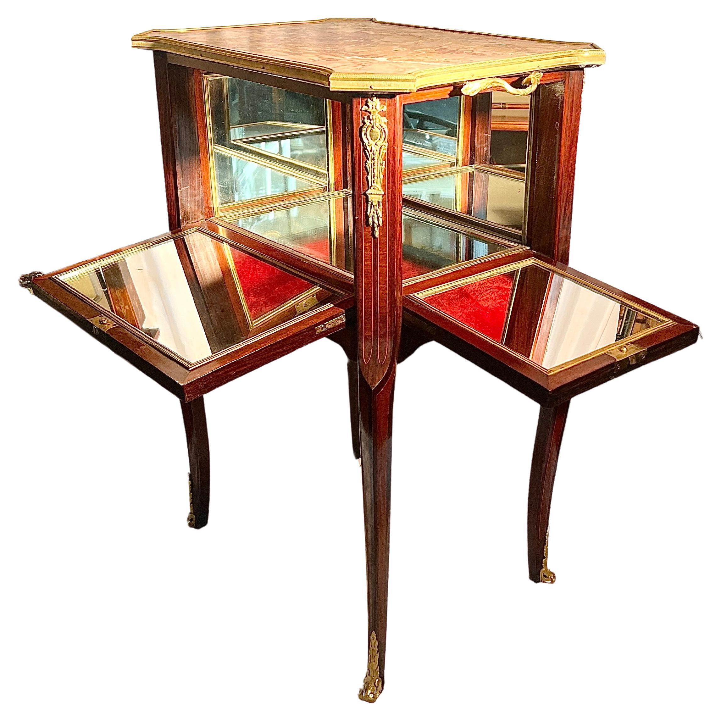 Antique French Napoleon III Mahogany Mirrored Cabinet with Marble Top Circa 1875 For Sale