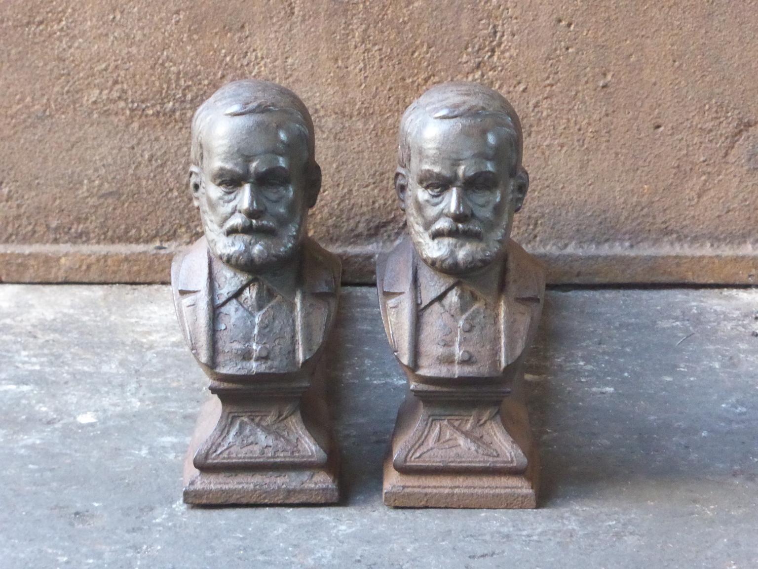 19th century French Napoleon III andirons. The andirons are made or cast iron and have a natural brown patina. The condition is good.







 