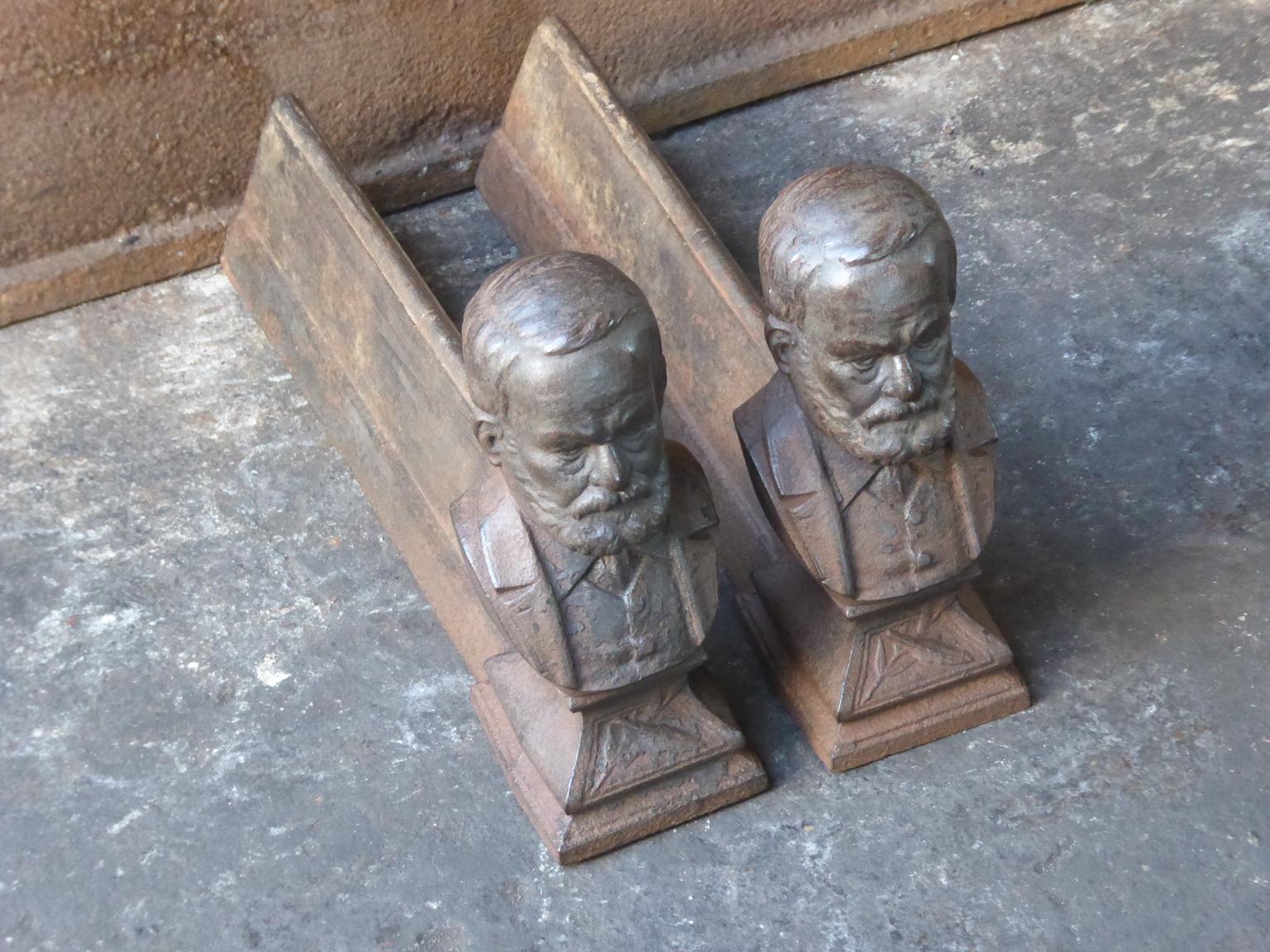 Cast Antique French Napoleon III 'Man' Andirons or Firedogs For Sale