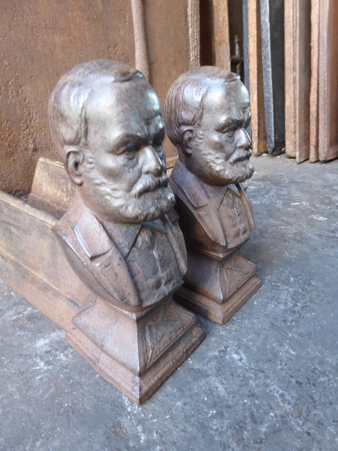 19th Century Antique French Napoleon III 'Man' Andirons or Firedogs For Sale