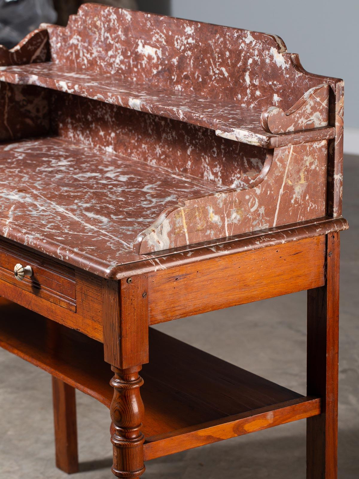 Antique French Napoleon III Marble Pine Washstand, circa 1870 For Sale 8
