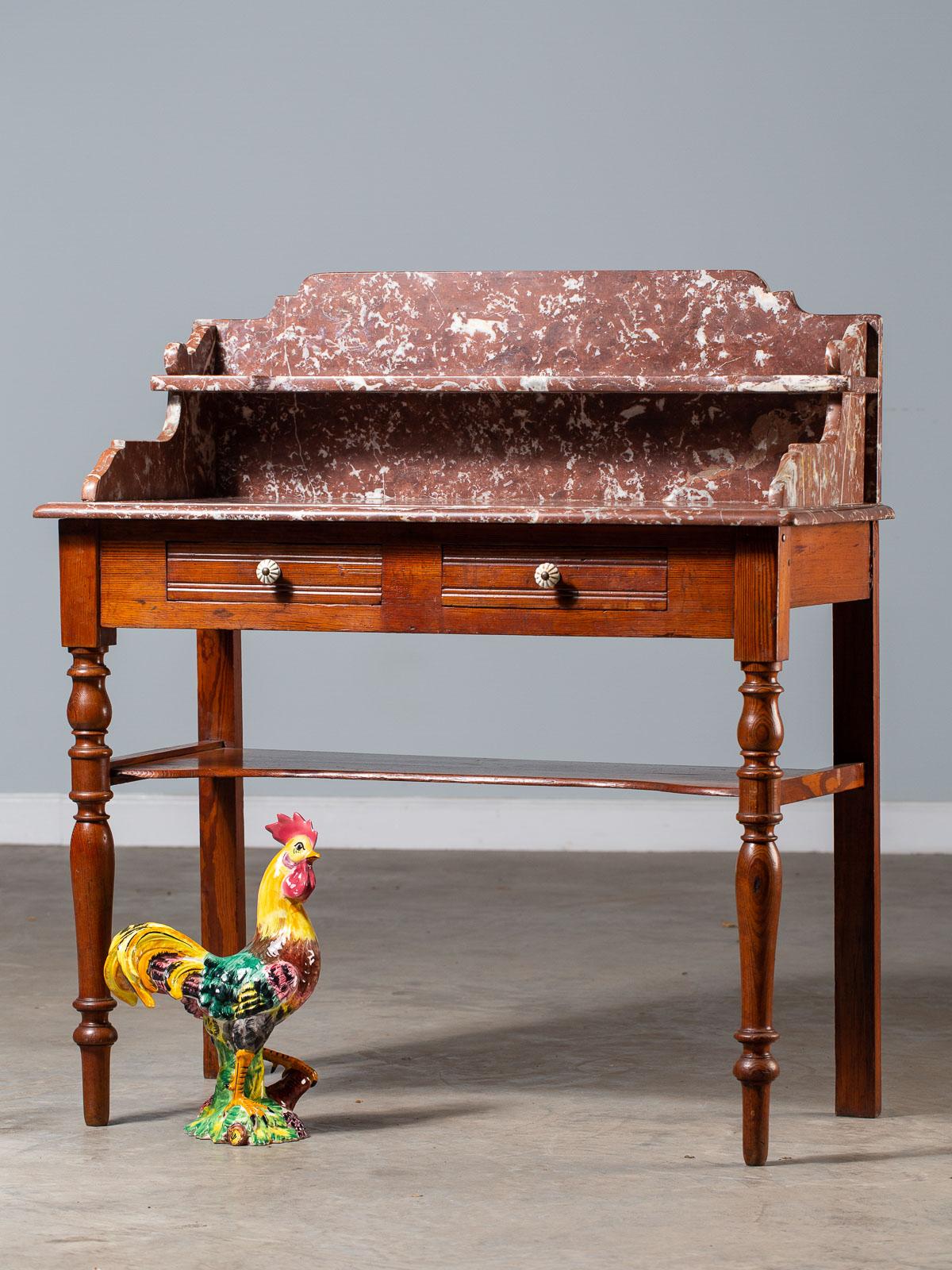 Antique French Napoleon III Marble Pine Washstand, circa 1870 In Good Condition For Sale In Houston, TX