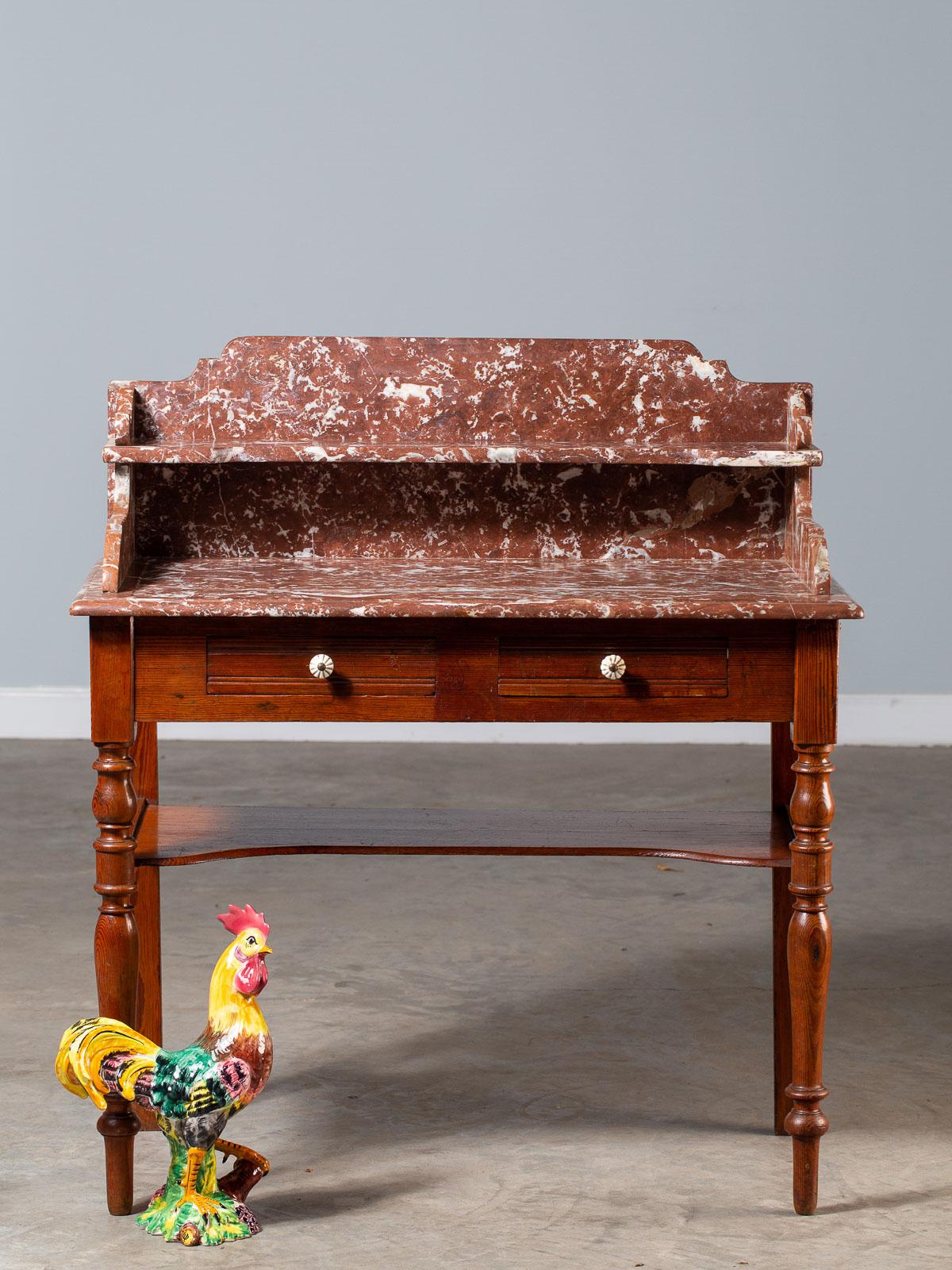 Antique French Napoleon III Marble Pine Washstand, circa 1870 For Sale 1
