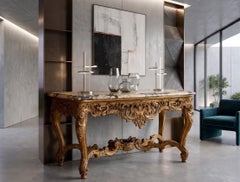 Antique French Napoleon III Marble Top Giltwood Console Center Table, 1870