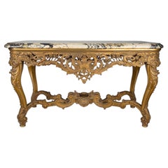 Antique French Napoleon III Marble Top Giltwood Console Center Table, 1870