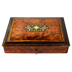 Vintage French Napoleon III Marquetry Box with Cards and Game Elements