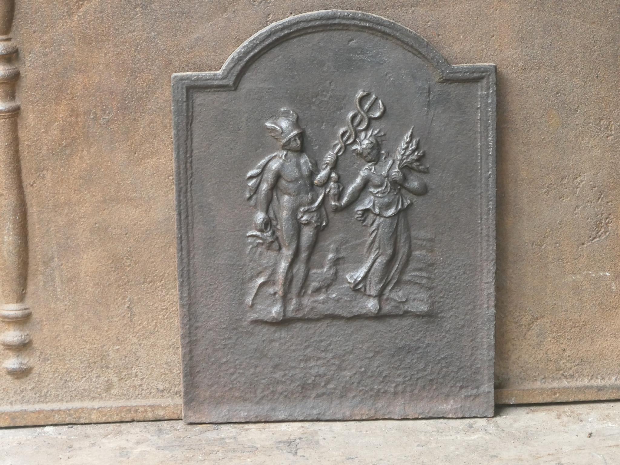 19th century French fireback. The style of the fireback is Napoleon III and it is from that period. Mercury and Ceres celebrate the victory; in cooperation the god of commerce and goddess of agriculture lead to victory.

The fireback is made of cast