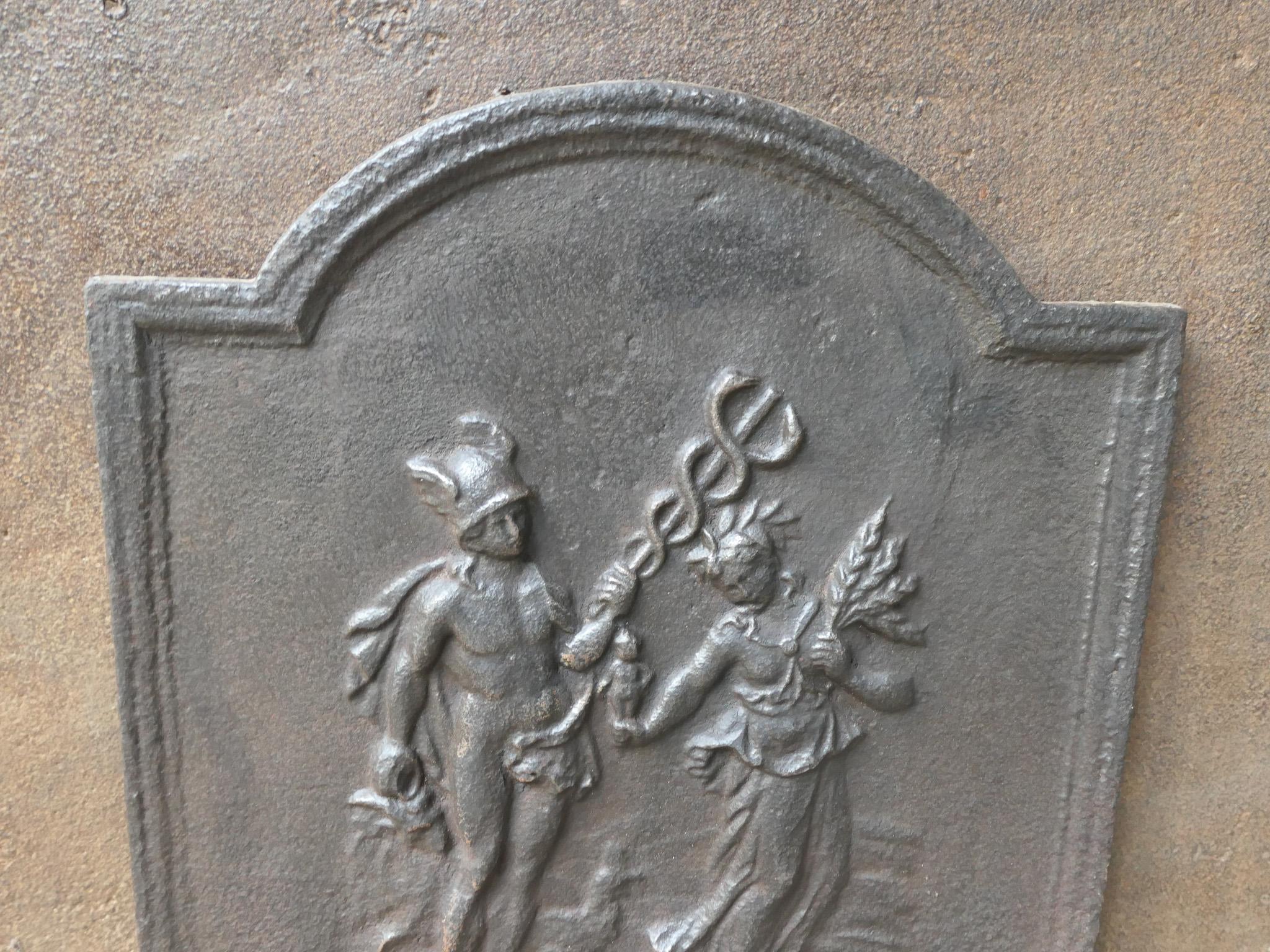 Iron Antique French Napoleon III 'Mercury and Ceres' Fireback / Backsplash, 19th C. For Sale