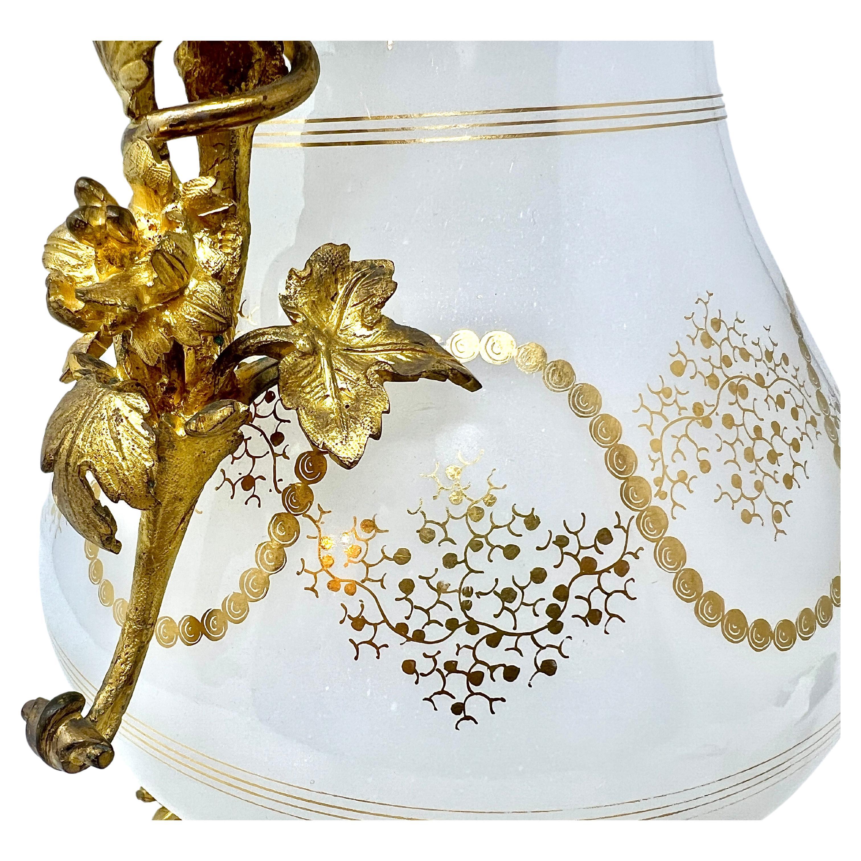 Antique French Napoleon III Opaline Glass and Gold Bronze Vase, Circa 1890's. For Sale 2