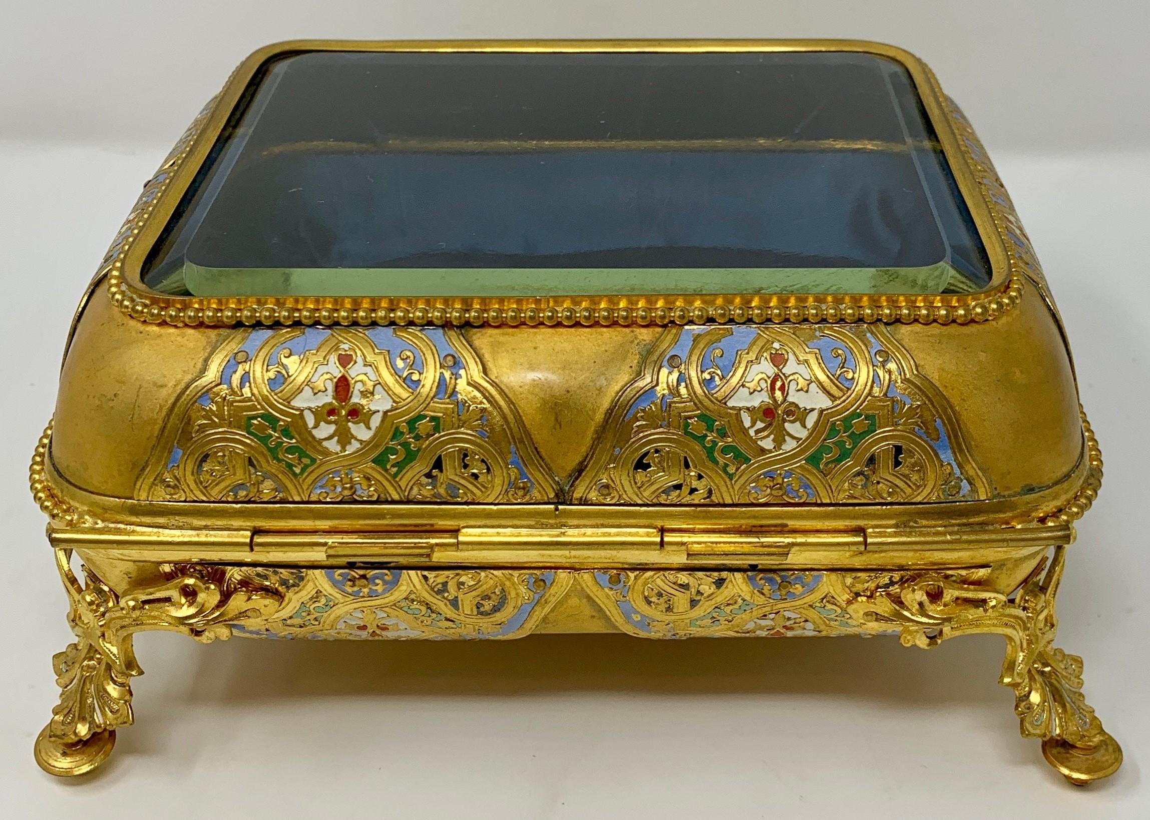 19th Century Antique French Napoleon III Ormolu and Cloisonné Jewel Box For Sale