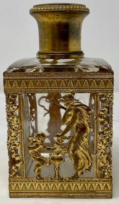 Antique flacon de parfum / parfum français Napoléon III en bronze doré et cristal taillé, vers 1890