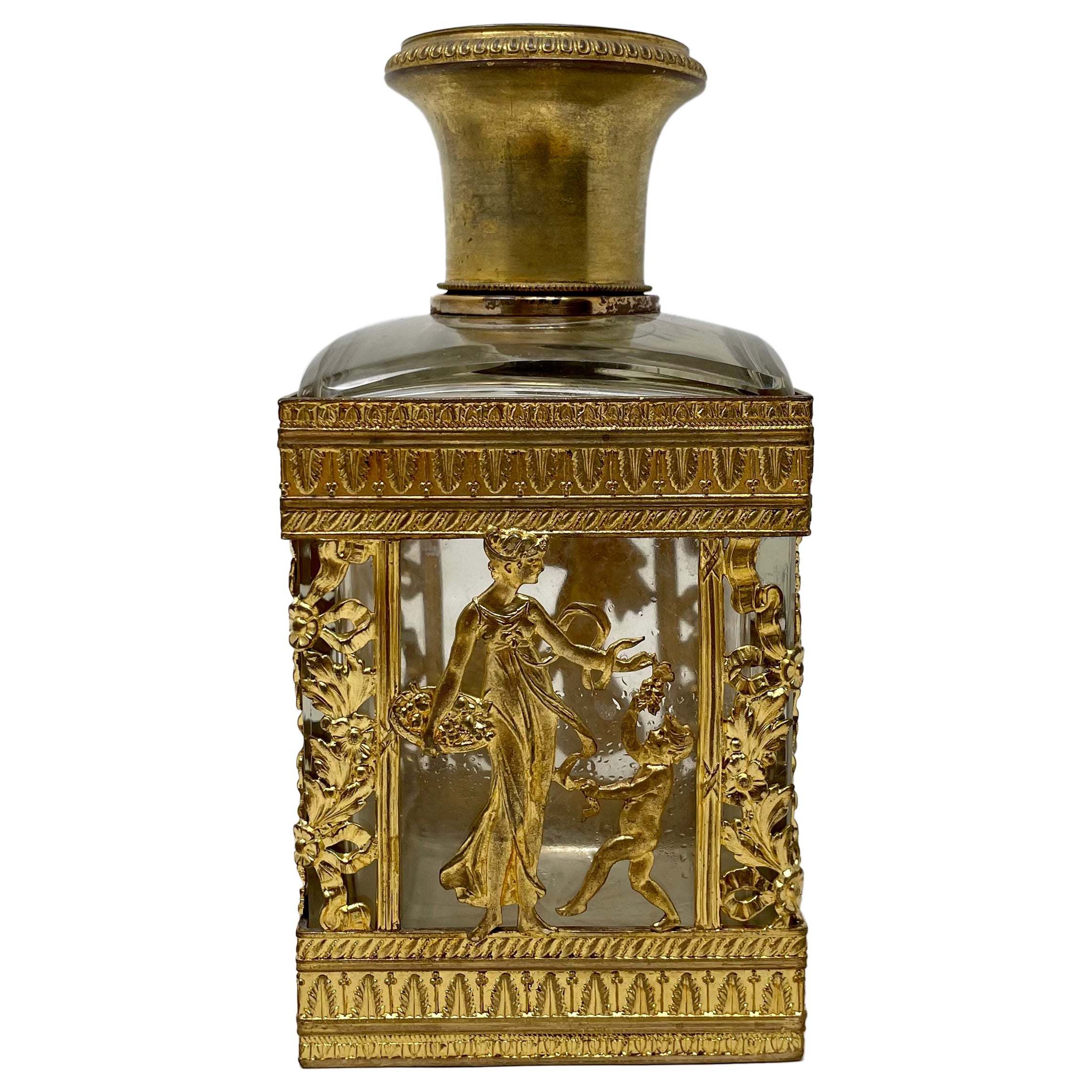Antique French Napoleon III Ormolu & Cut Crystal Scent / Perfume Bottle, Ca 1890
