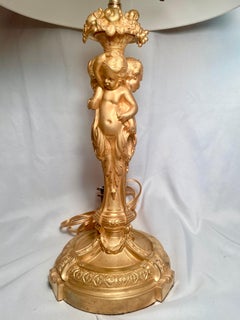 Antique French Napoleon III Ormolu Figural Lamp with Cherubs, Circa 1855-1875.