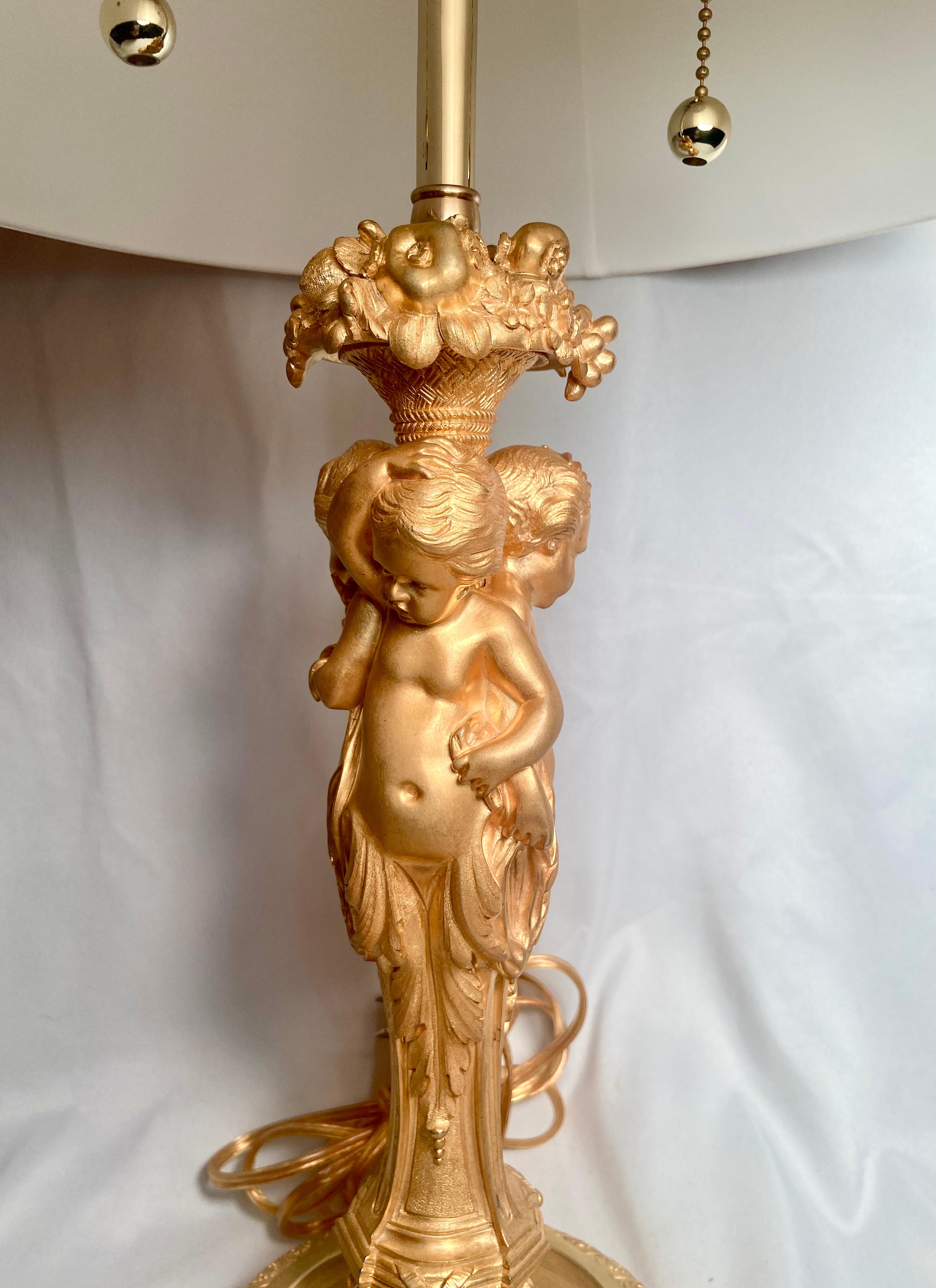 Antique French Napoleon III Ormolu Figural Lamp with Cherubs, Circa 1855-1875. In Good Condition In New Orleans, LA